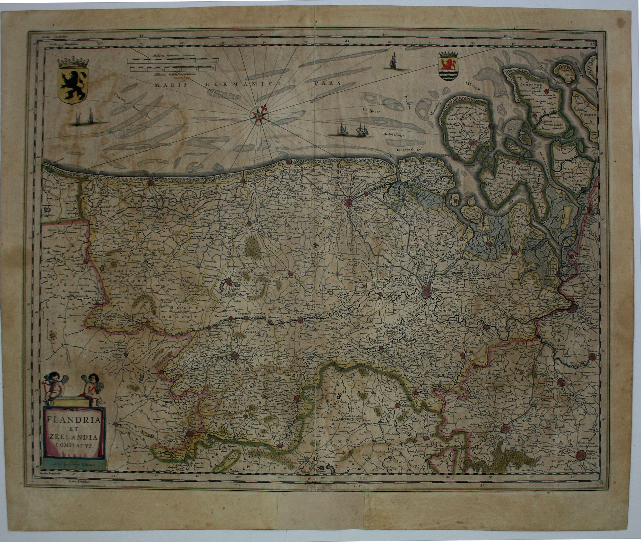 BLAEU, W., Flandria et Zeelandia Comitatus., antique map, old maps