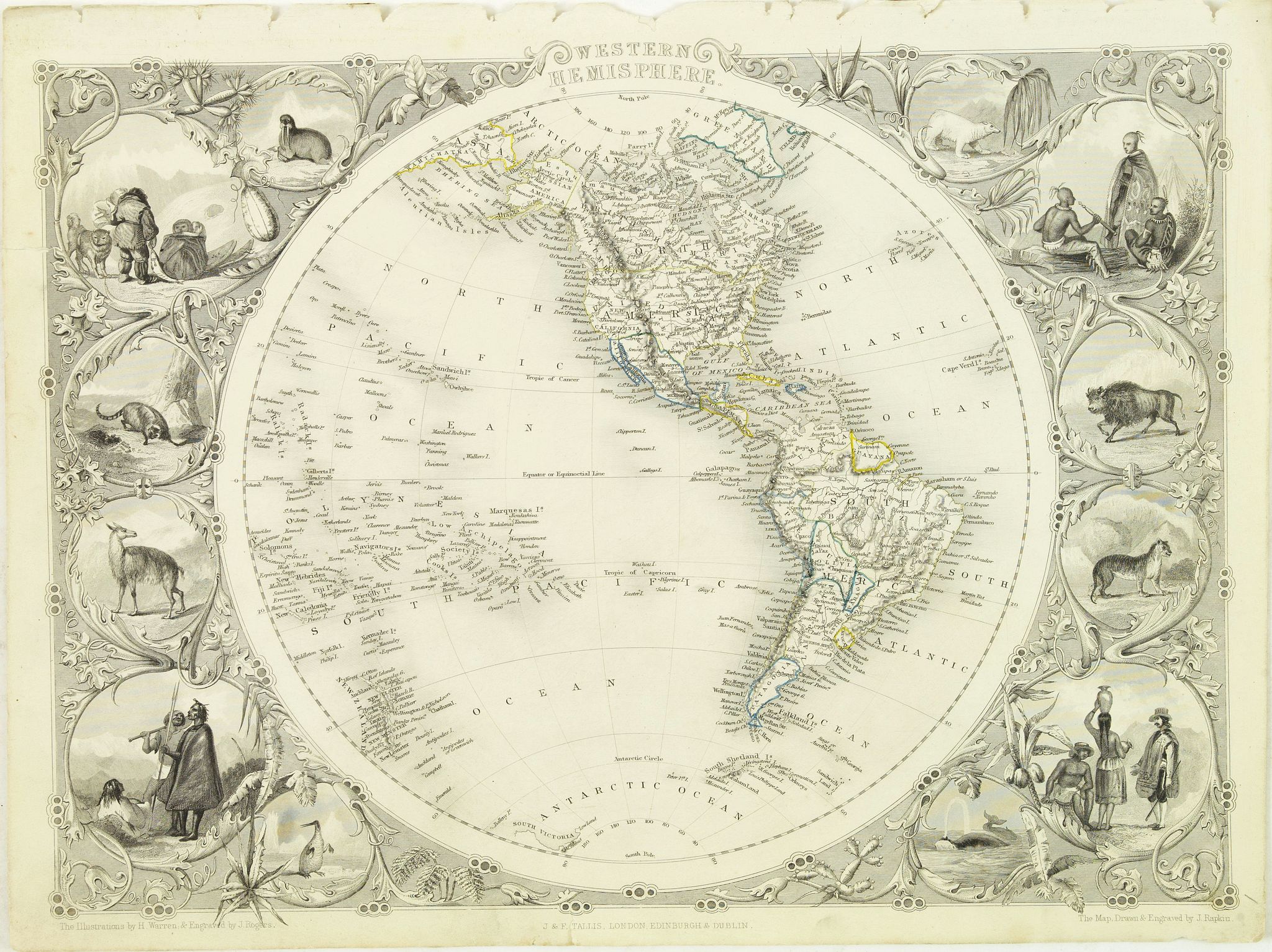 TALLIS, J., Western Hemisphere., antique map, old maps