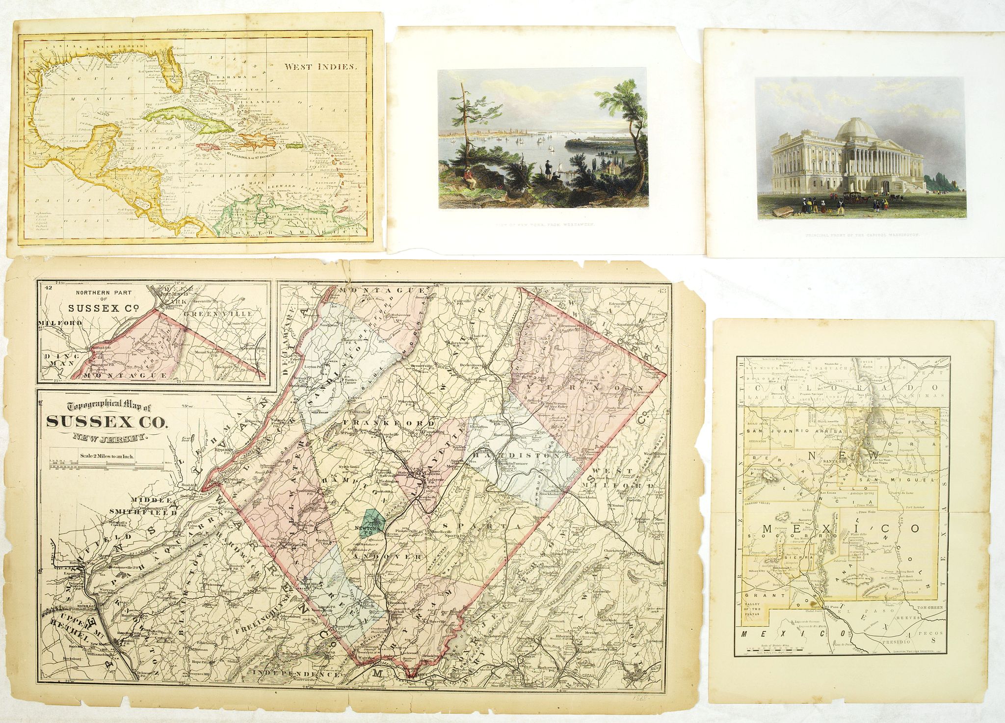 BARTLET, W.H. / RAND, McNally & Co, DARTON, W., Group of 5 maps and prints of North American interest., antique map, old maps