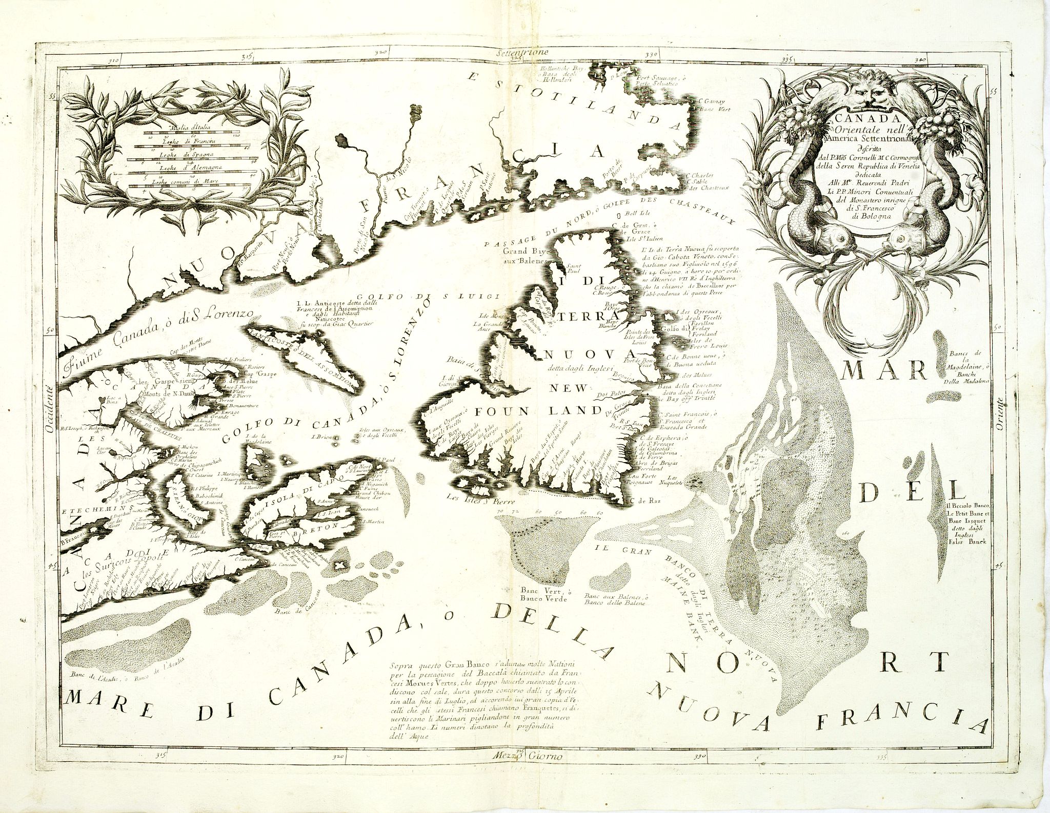CORONELLI, V.M., Canada Orientale nell' America Settentrionale . . ., antique map, old maps