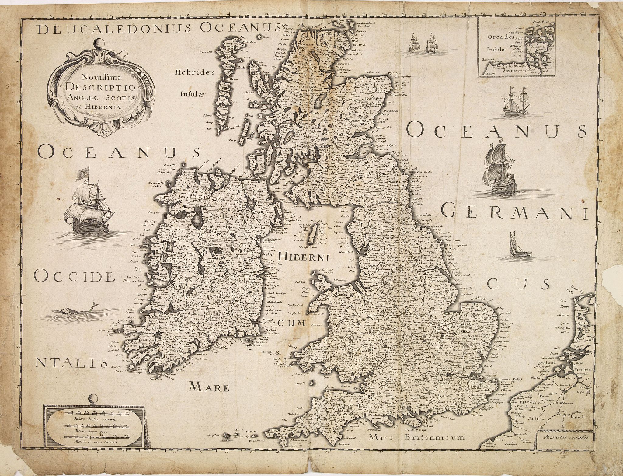 MARIETTE, P., Novissima descriptio Angliae Scotiae et Hiberniae., antique map, old maps