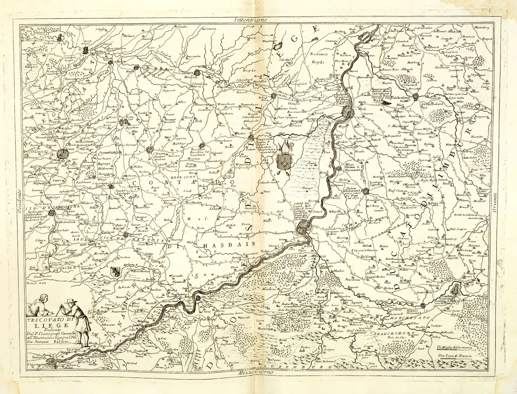 CORONELLI, V.M., Vesvocato di Liege. . ., antique map, old maps