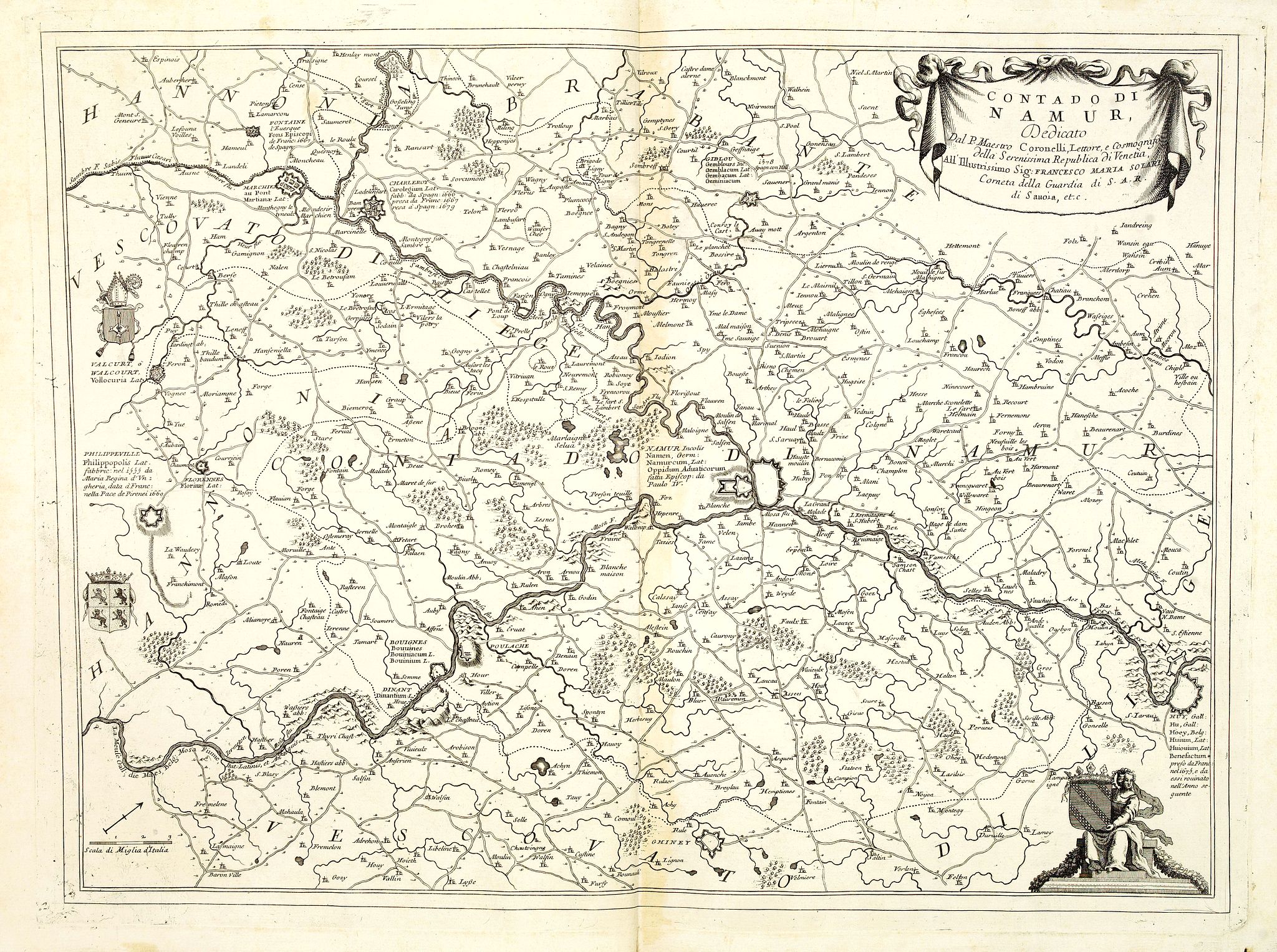 CORONELLI, V.M., Contado di Namur . . ., antique map, old maps