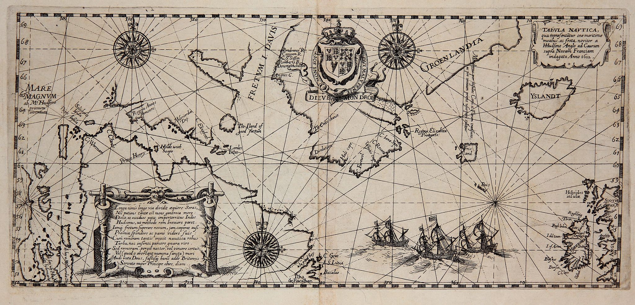 DE BRY, Th., Tabula Nautica, qua repraesentantur orae maritimae., antique map, old maps
