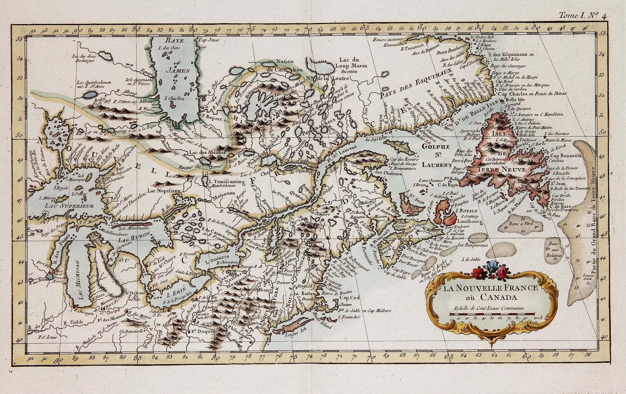 BELLIN, J.N., La Nouvelle France où Canada., antique map, old maps