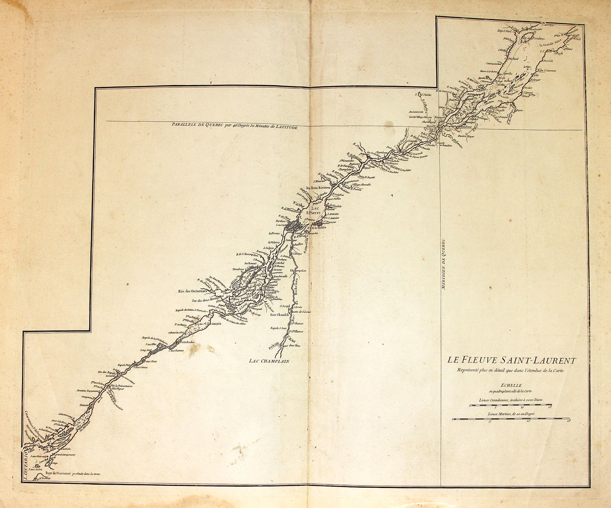 BOURGUIGNON D'ANVILLE, J. B., Le fleuve Saint-Laurent représenté plus en détail que dans l'étendue de la . . ., antique map, old maps