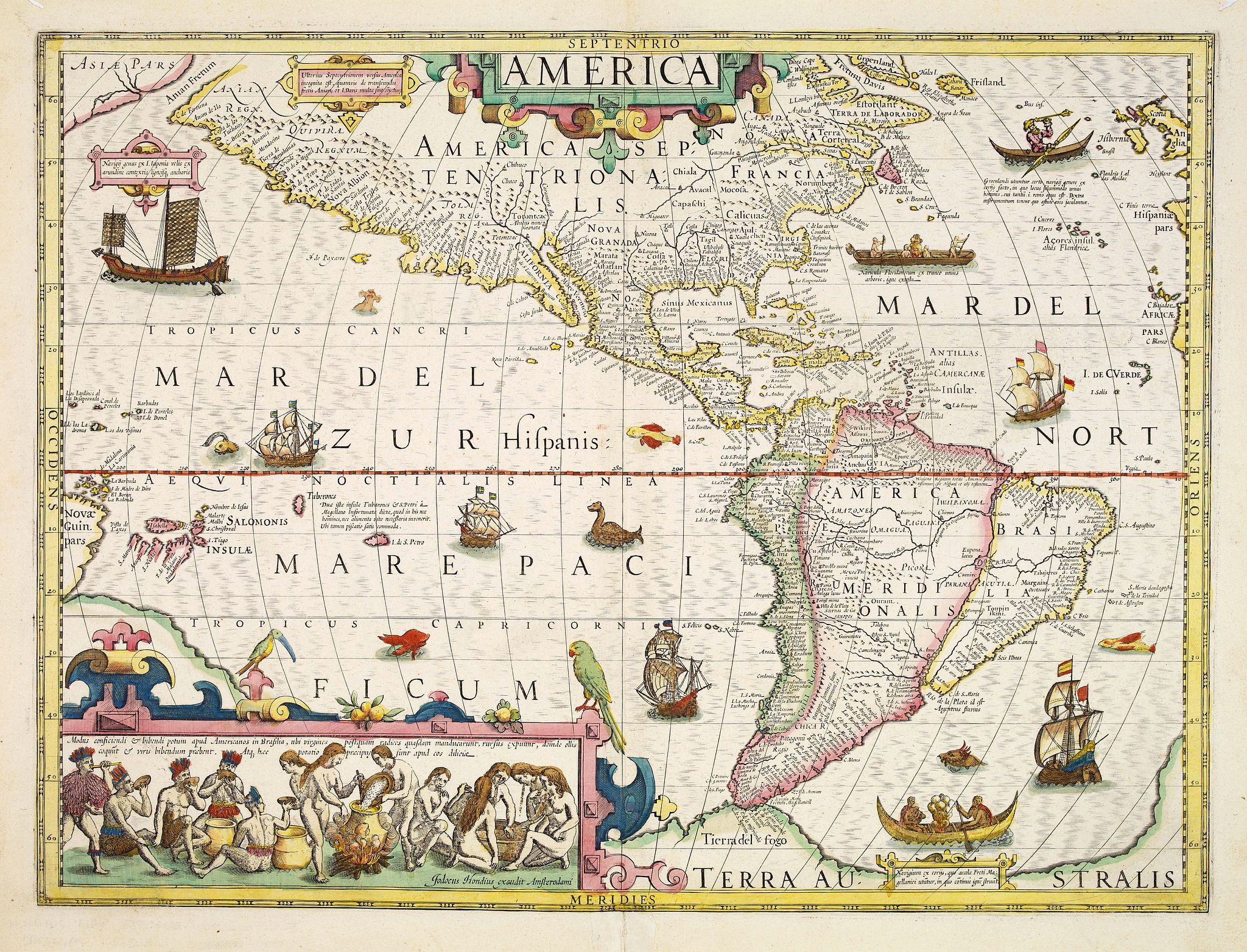 HONDIUS, J., America., antique map, old maps