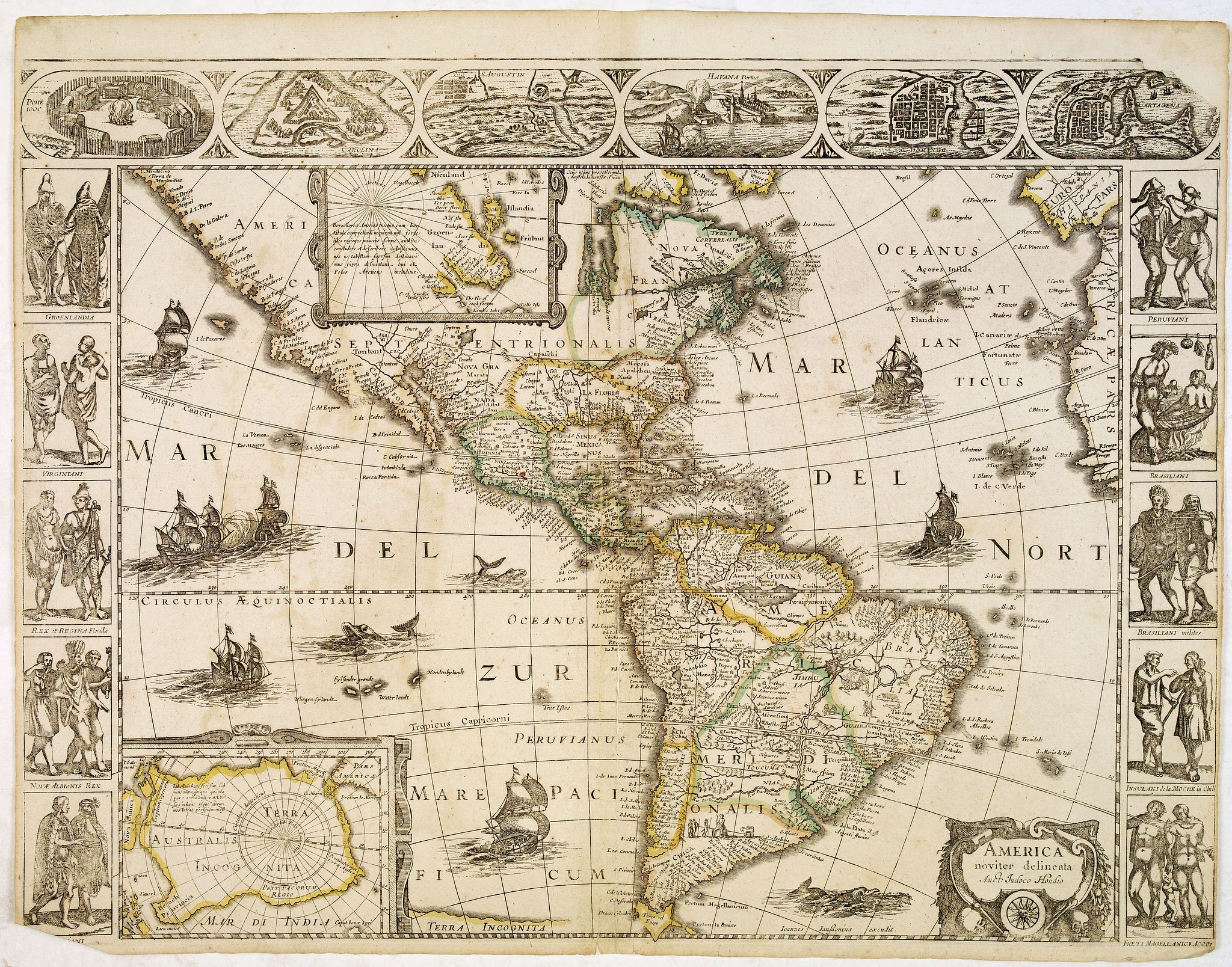 JANSSONIUS, J., America noviter delineata. Auct: Judoco Hondio., antique map, old maps
