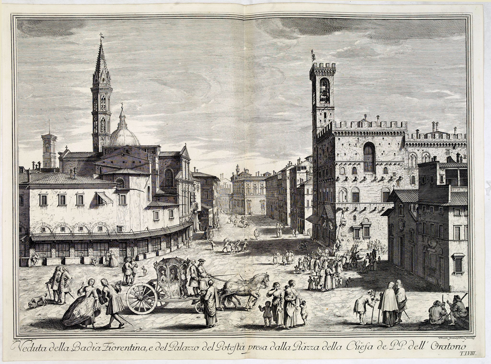 ZOCCHI, G., Veduta della Badia Fiorentina, e del Palazzo del Potestà presa dalla Piazza della Chiesa de' PP. dell'Oratorio., antique map, old maps