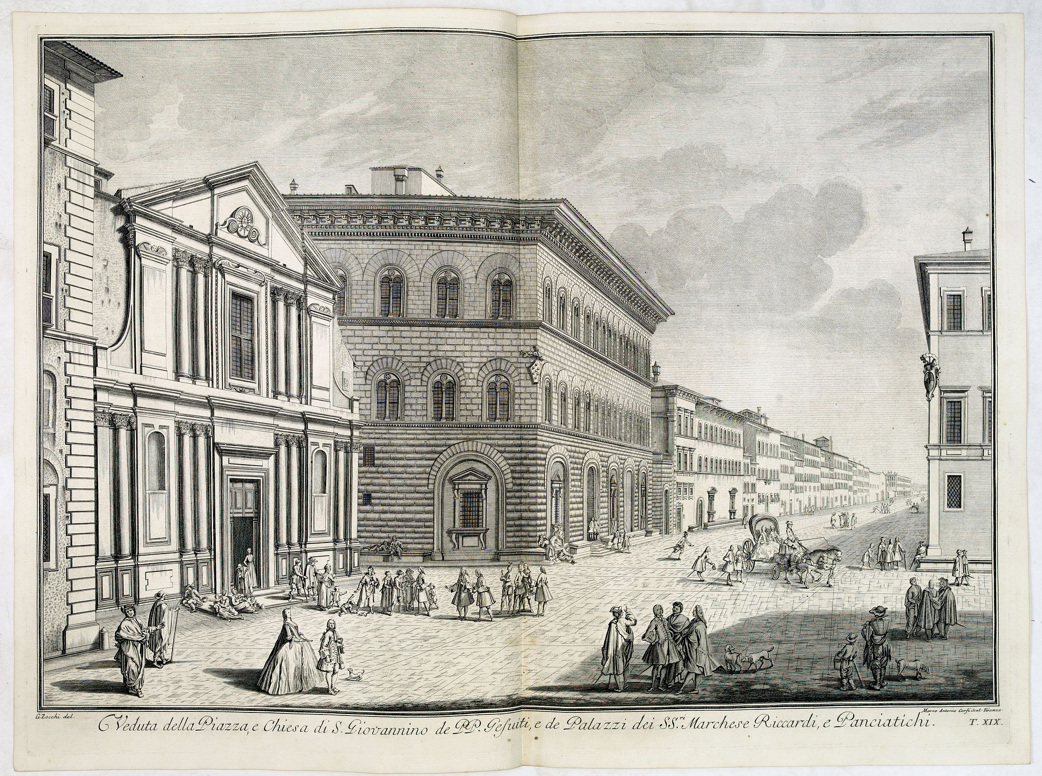 ZOCCHI, G., Veduta della Piazza, e Chiesa di S. Giovannino de' PP. Gesuiti, e de' Palazzi de' SS.ri Marchese Riccardi, e Panciatichi., antique map, old maps
