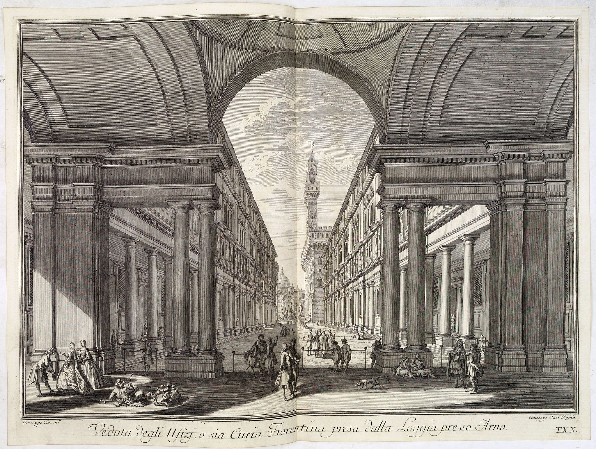 ZOCCHI, G., Veduta degli Ufizi, o sia Curia Fiorentina presa dalla Loggia presso Arno., antique map, old maps