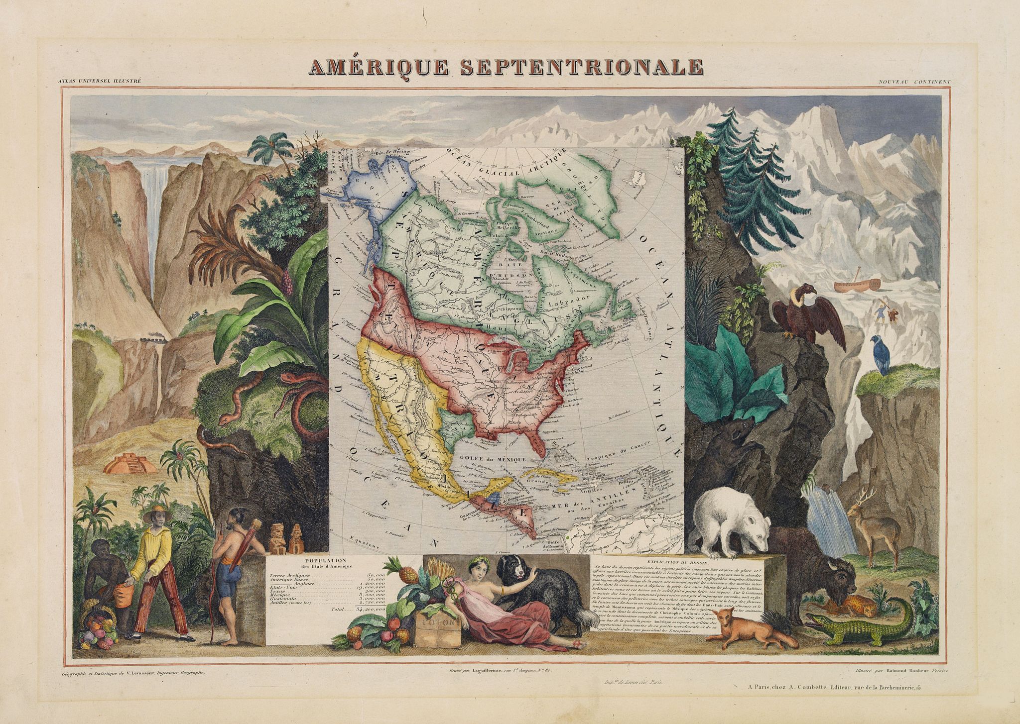 LEVASSEUR, V., Amérique Septentrionale., antique map, old maps