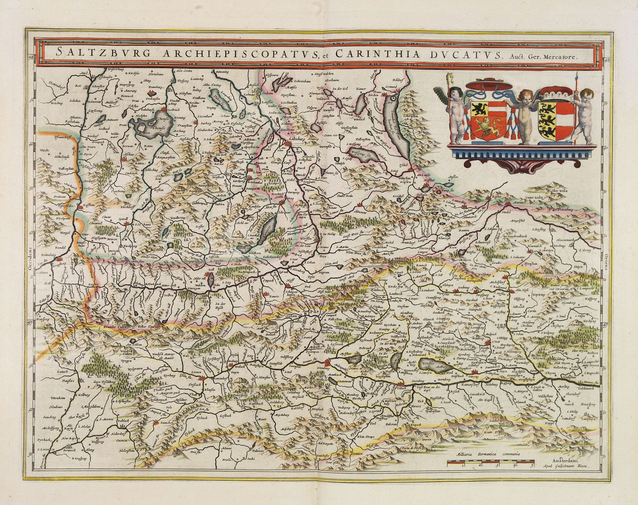 BLAEU, W., Saltzburg Archiepiscopatus, et Carinthia Ducatus., antique map, old maps