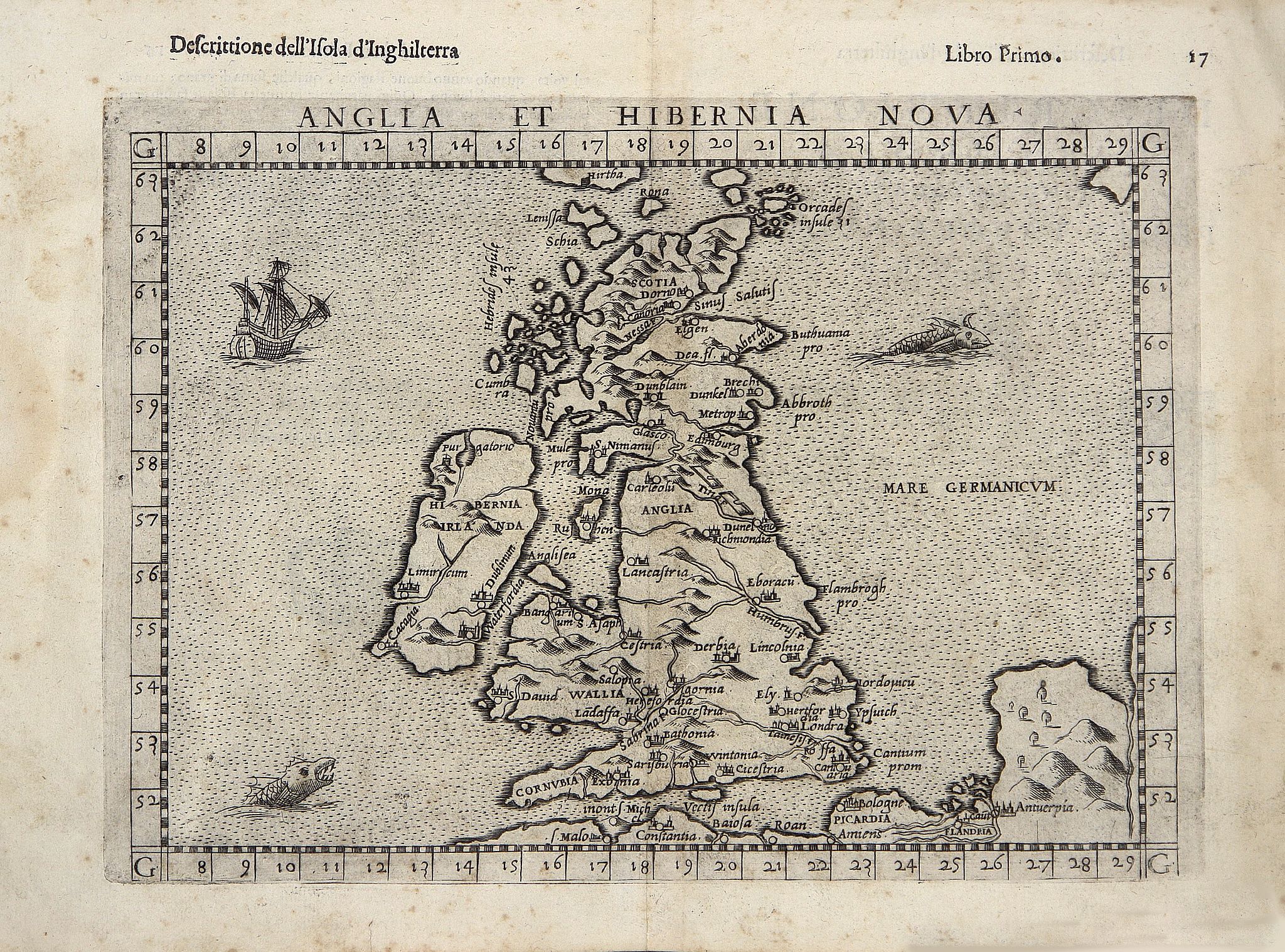 RUSCELLI, G., Anglia et Hibernia Nova. . ., antique map, old maps