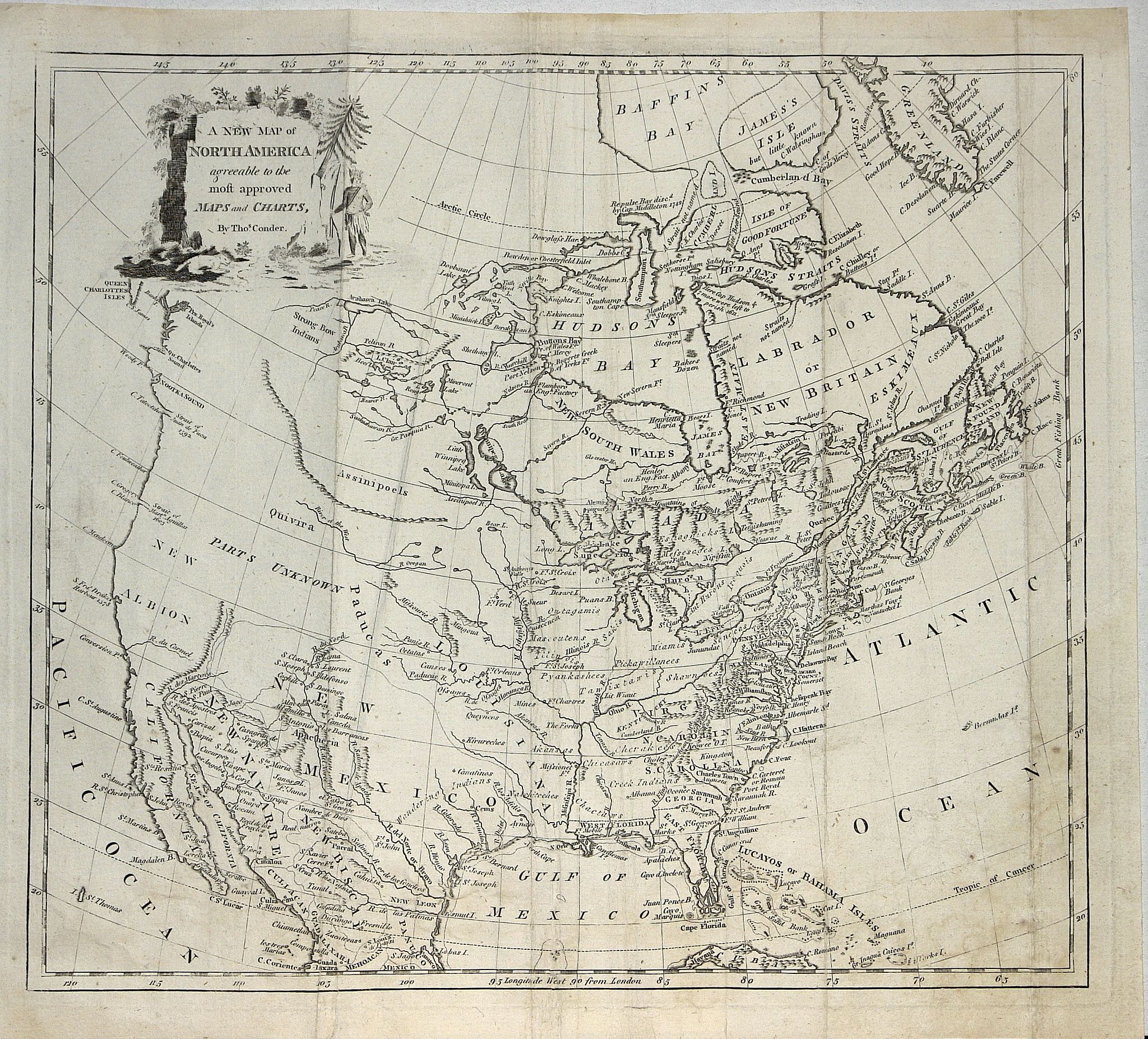 CONDER,Th., A new map of North America agreeable to the most approved maps and charts. . ., antique map, old maps