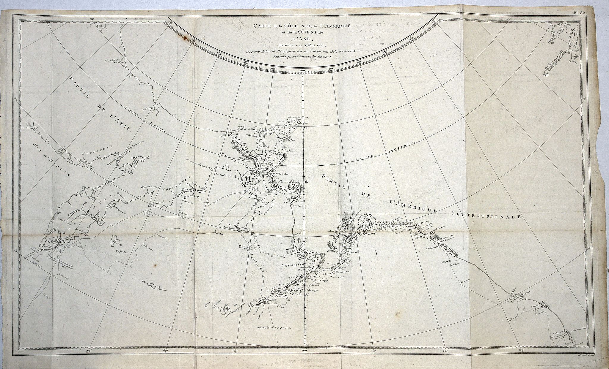 BERNARD, J.F., Carte de la côte N. O. de l\'Amérique et de la côte N. E. de l\'Asie reconnues en 1778 et 1779.., antique map, old maps