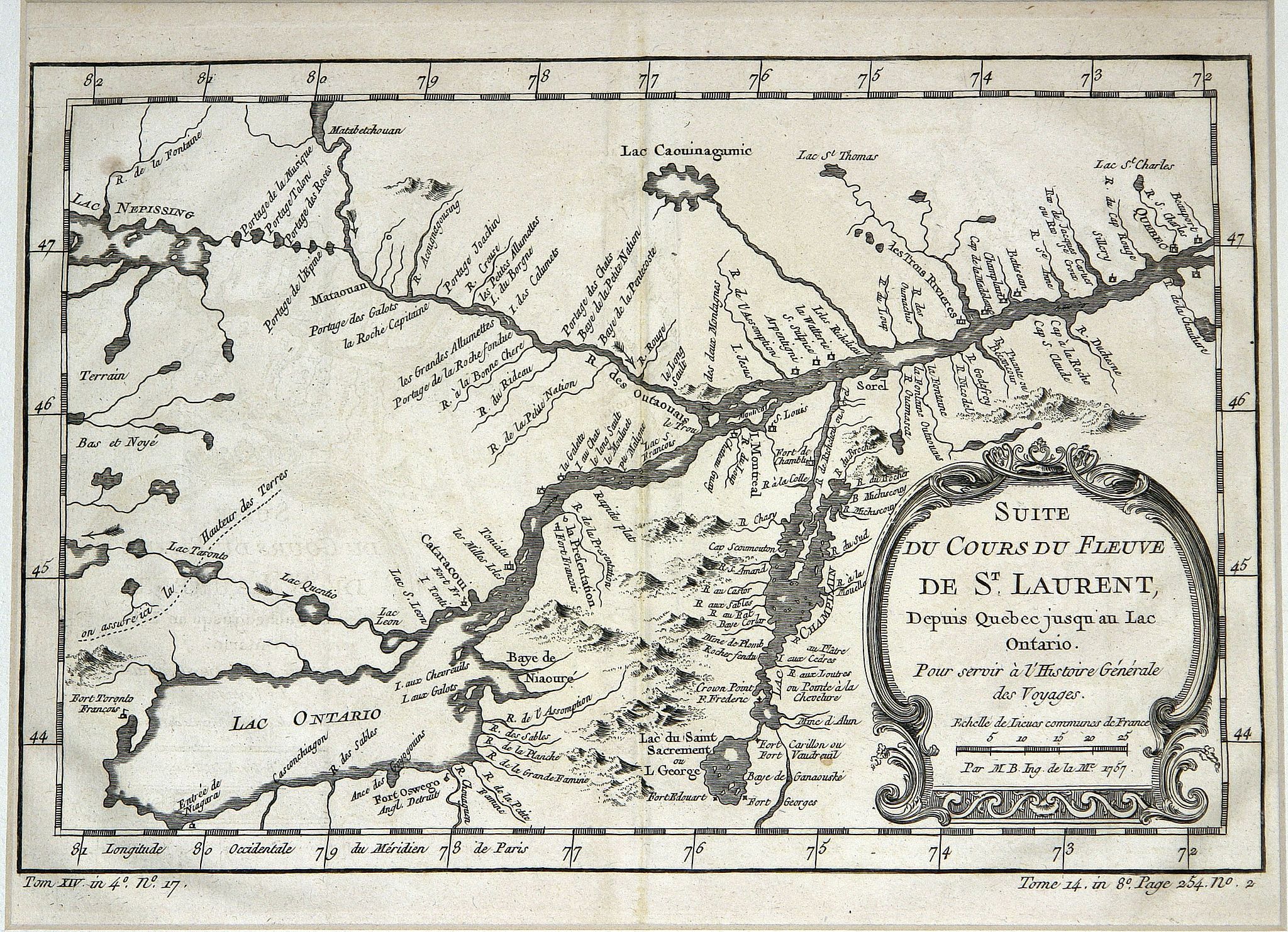 BELLIN, J.N., Suite du Cours du Fleuve de St.Laurent depuis Quebec jusqu' au Lac Ontario., antique map, old maps