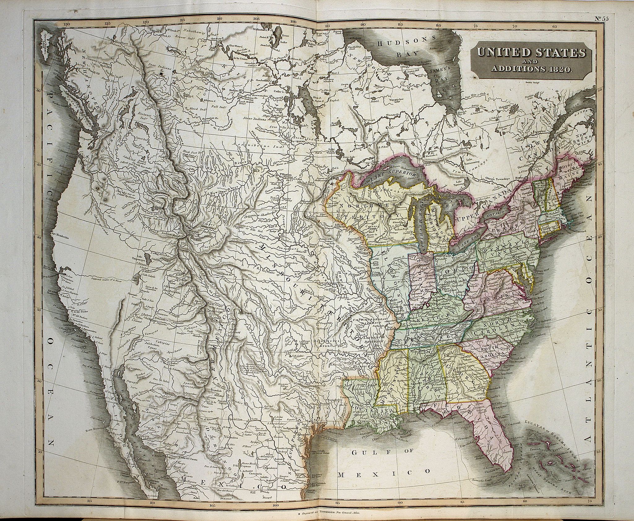 THOMSON, J., United States and additions, 1820, antique map, old maps