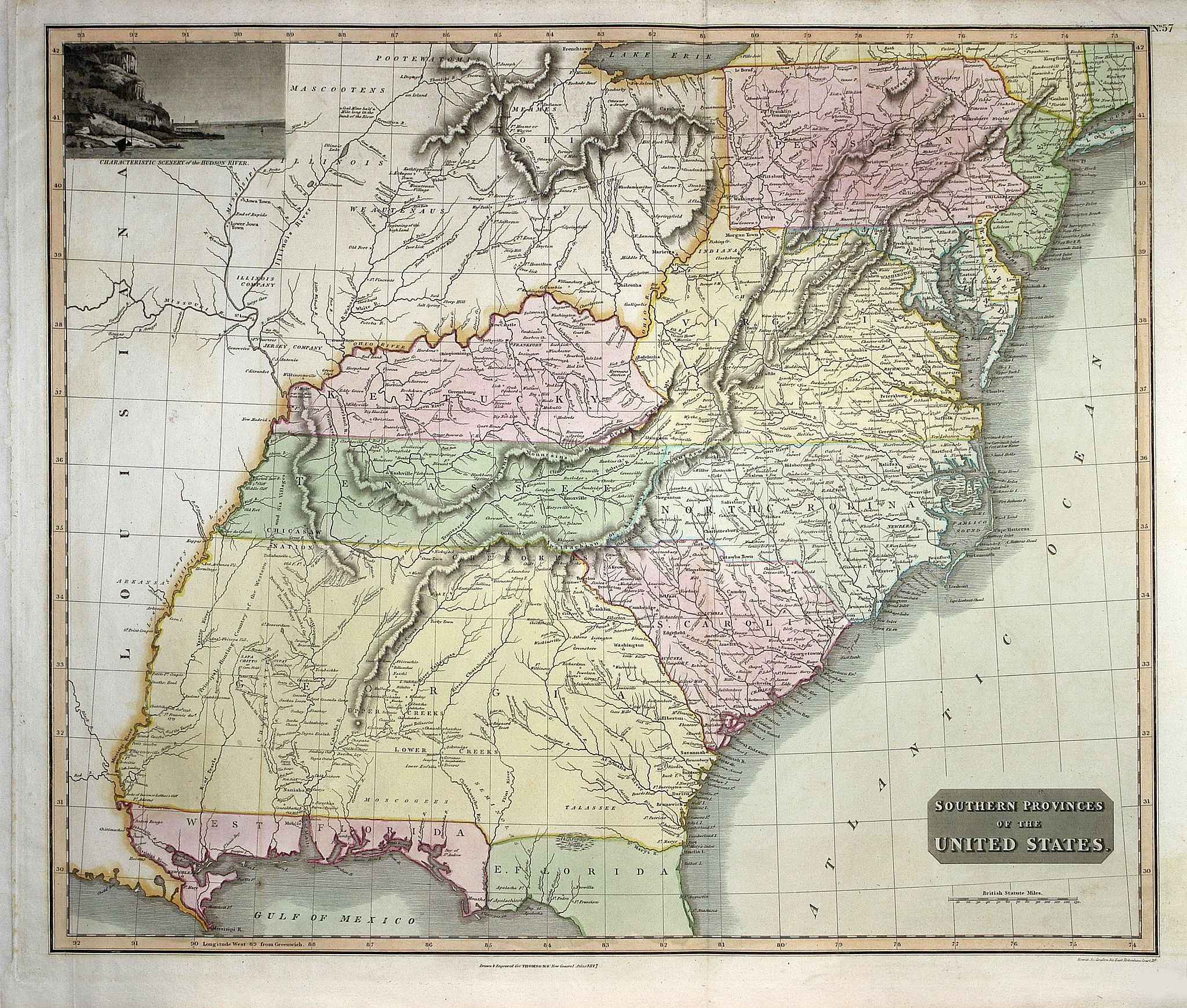 THOMSON, J., Southern Provinces of the United States, antique map, old maps