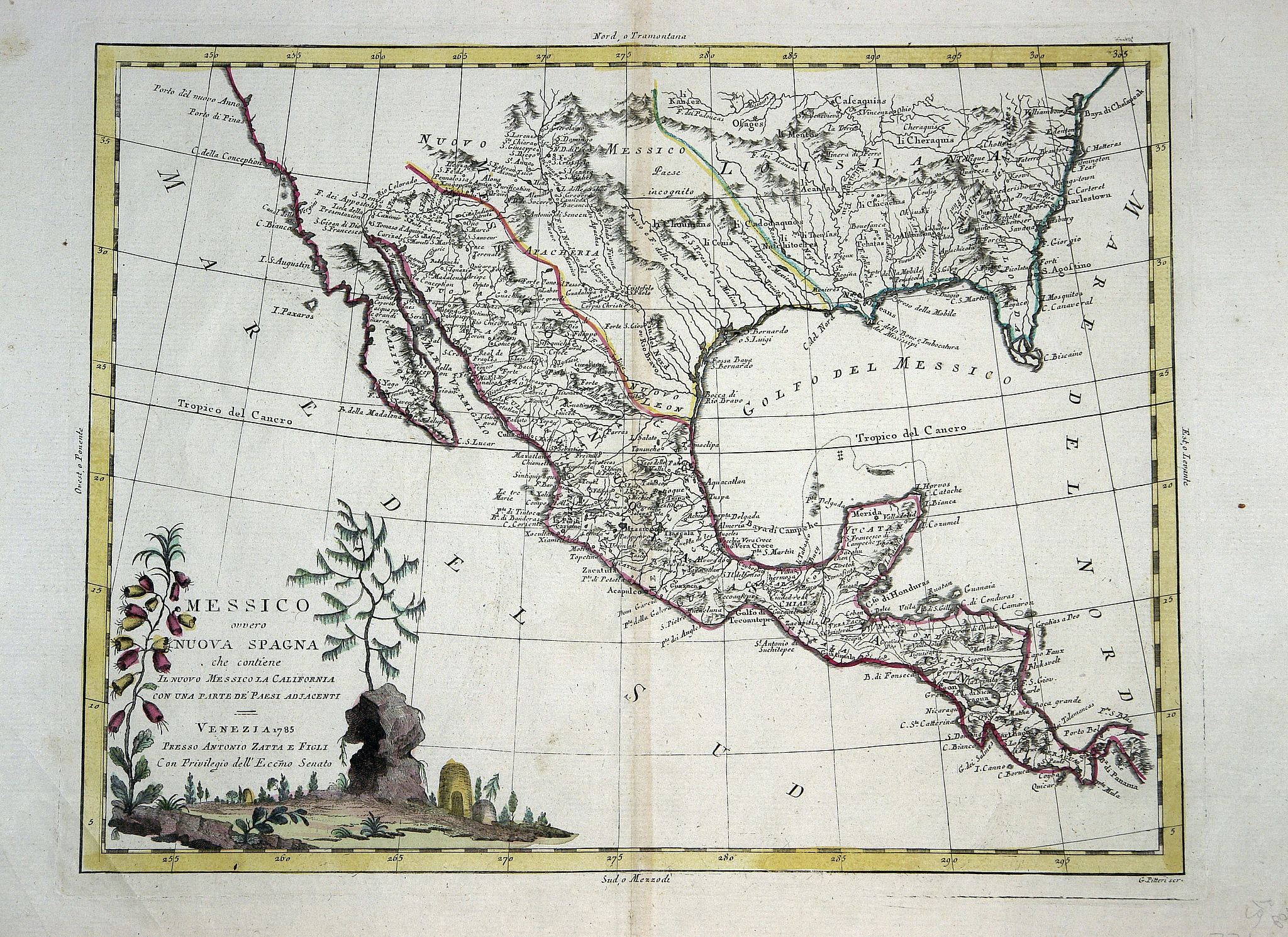 ZATTA, A., Messico ouvero Nuova Spagna che contiene Il Nuova Messico La California con una Parte de Paesi Adjacenti. . ., antique map, old maps