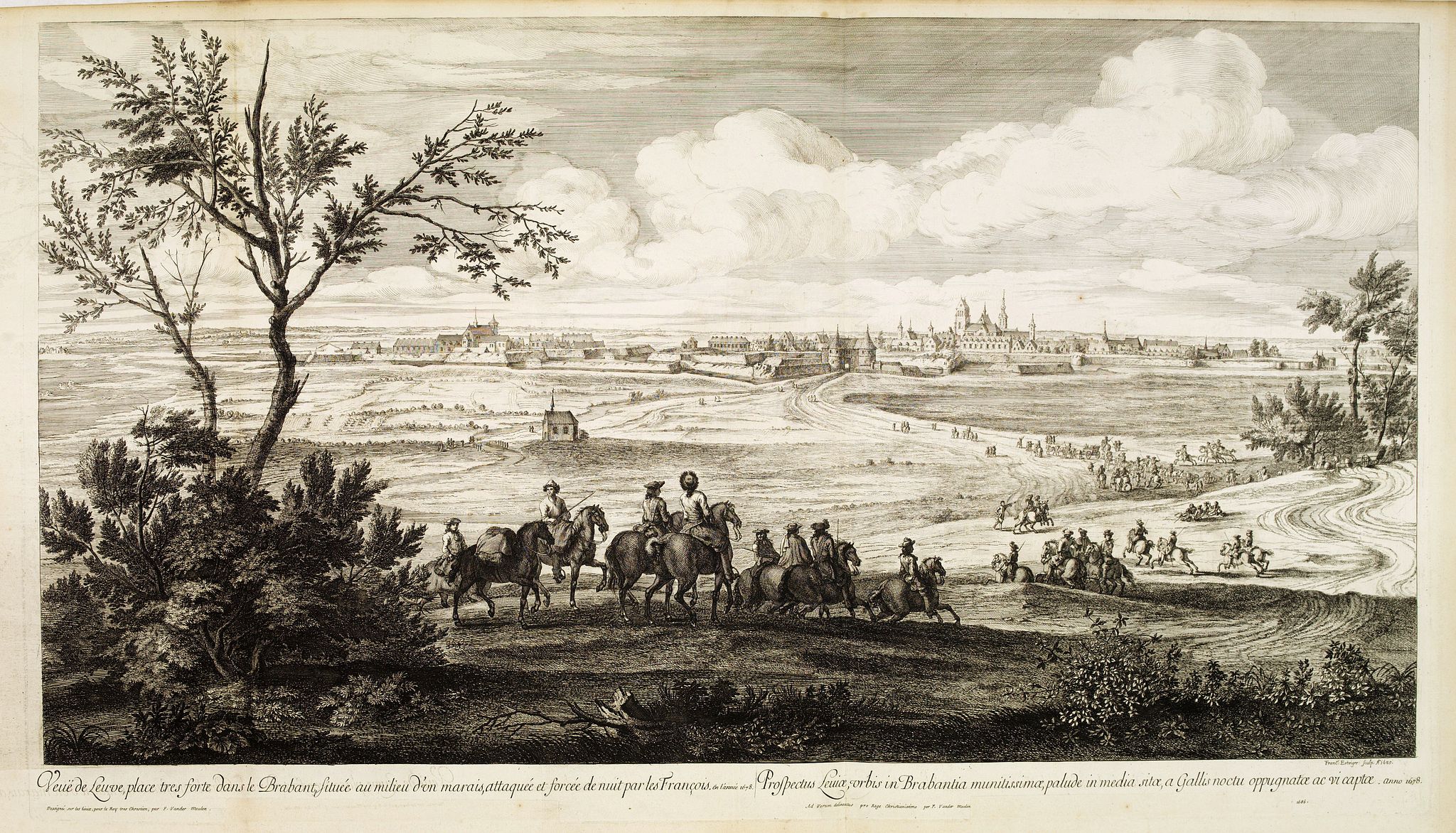 MEULEN, Adam Frans van der., Veue de Leuve, place très-forte dans le Brabant, située au milieu d'un marais, attaquée et forcée de nuit par les François en l'année 1678. . . (Zoutleeuw), antique map, old maps