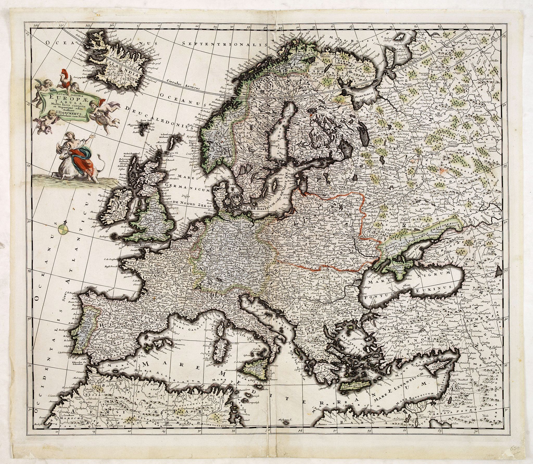 DANCKERTS, J., Accuratissima Europae tabula multis locis correcta. . ., antique map, old maps