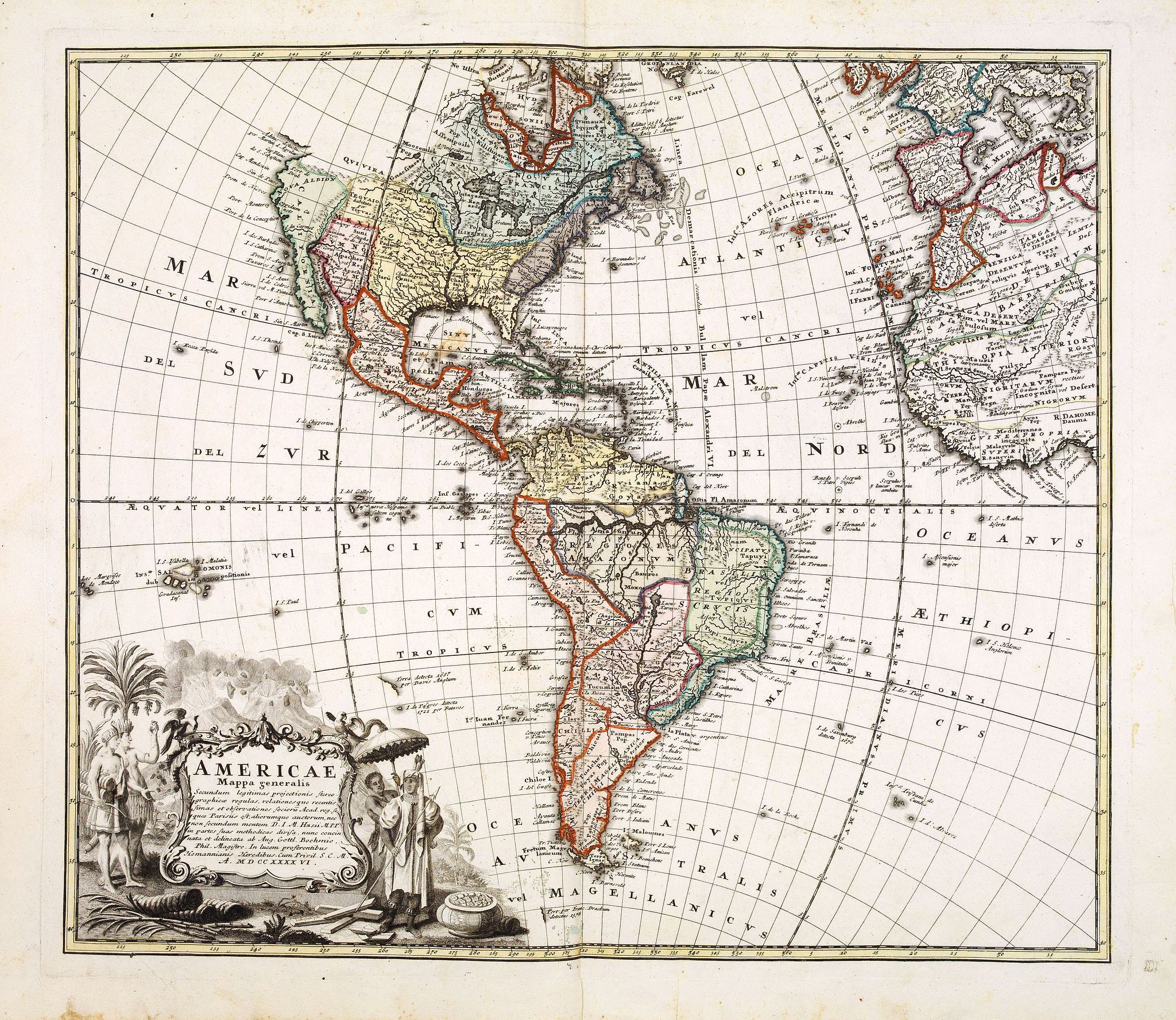 HOMANN HEIRS. / HAAS, J.M., Americae Mappa generalis Secundum legimitas projectionis Stereiographiae regulas. . . MDCCXXXXVI, antique map, old maps