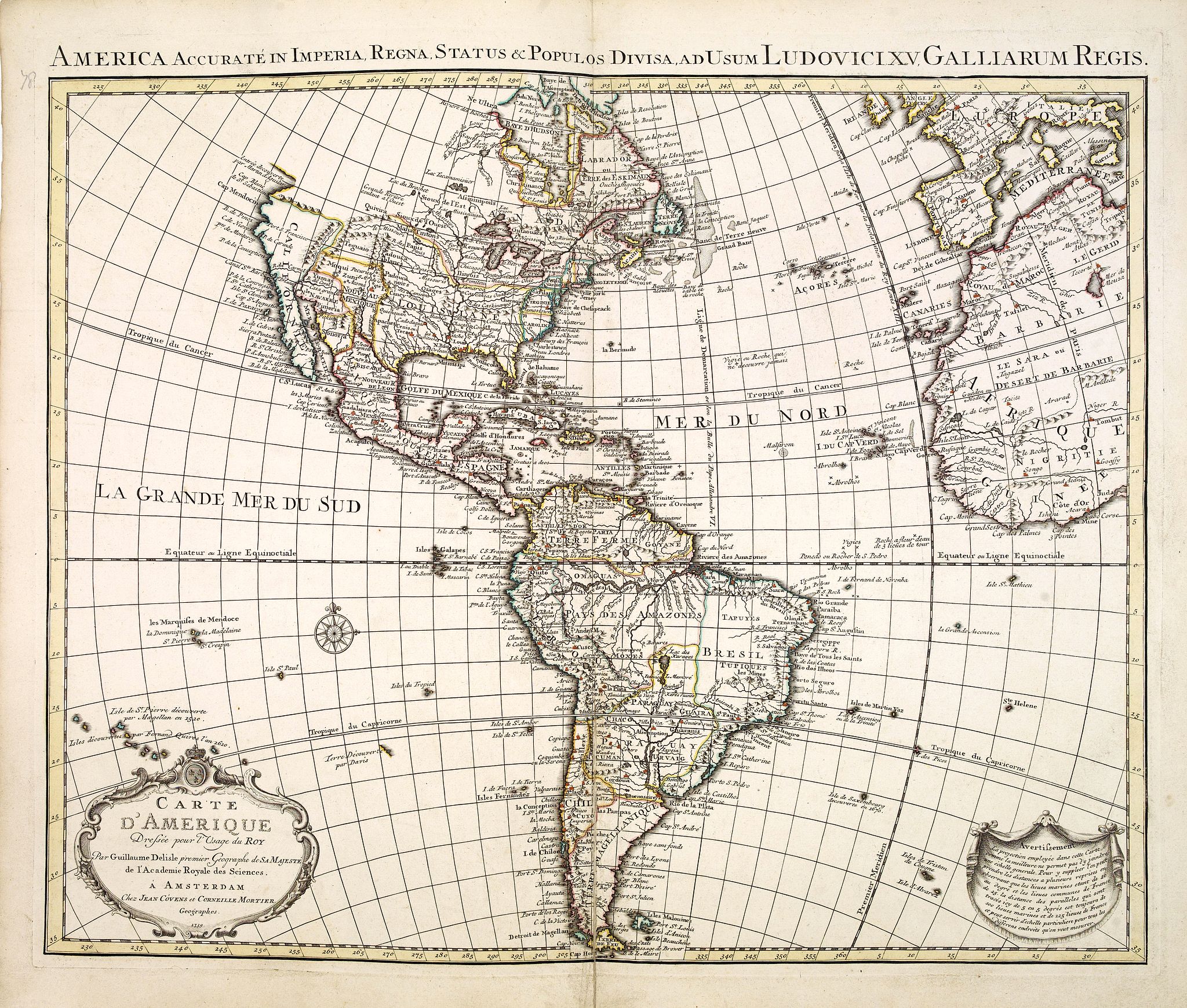 COVENS, J. / MORTIER, C., Carte d\'Amerique dressée par l\'usage du Roy.., antique map, old maps