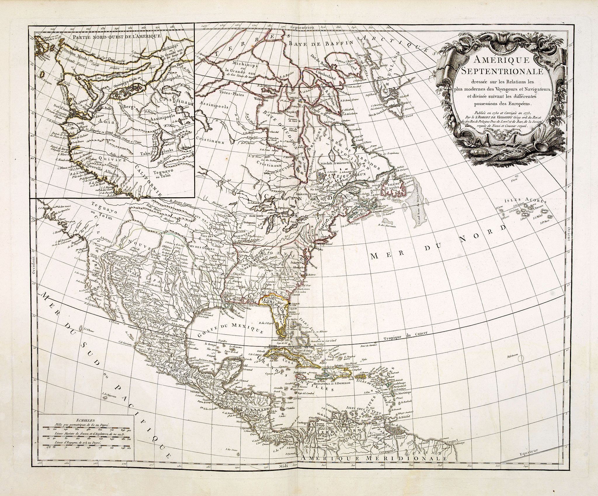 VAUGONDY, R. de, L\'AMERIQUE SEPTENTRIONALE Dressée sur les Relations les plus modernes des Voyageurs. . ., antique map, old maps