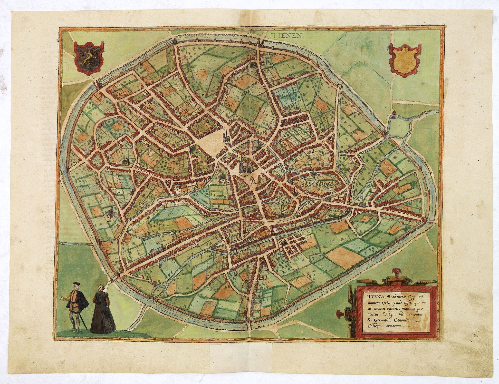 BRAUN,G. / HOGENBERG, F., Tiena, Brabantiae Opp: ad amnem Geta, … (Tienen), antique map, old maps