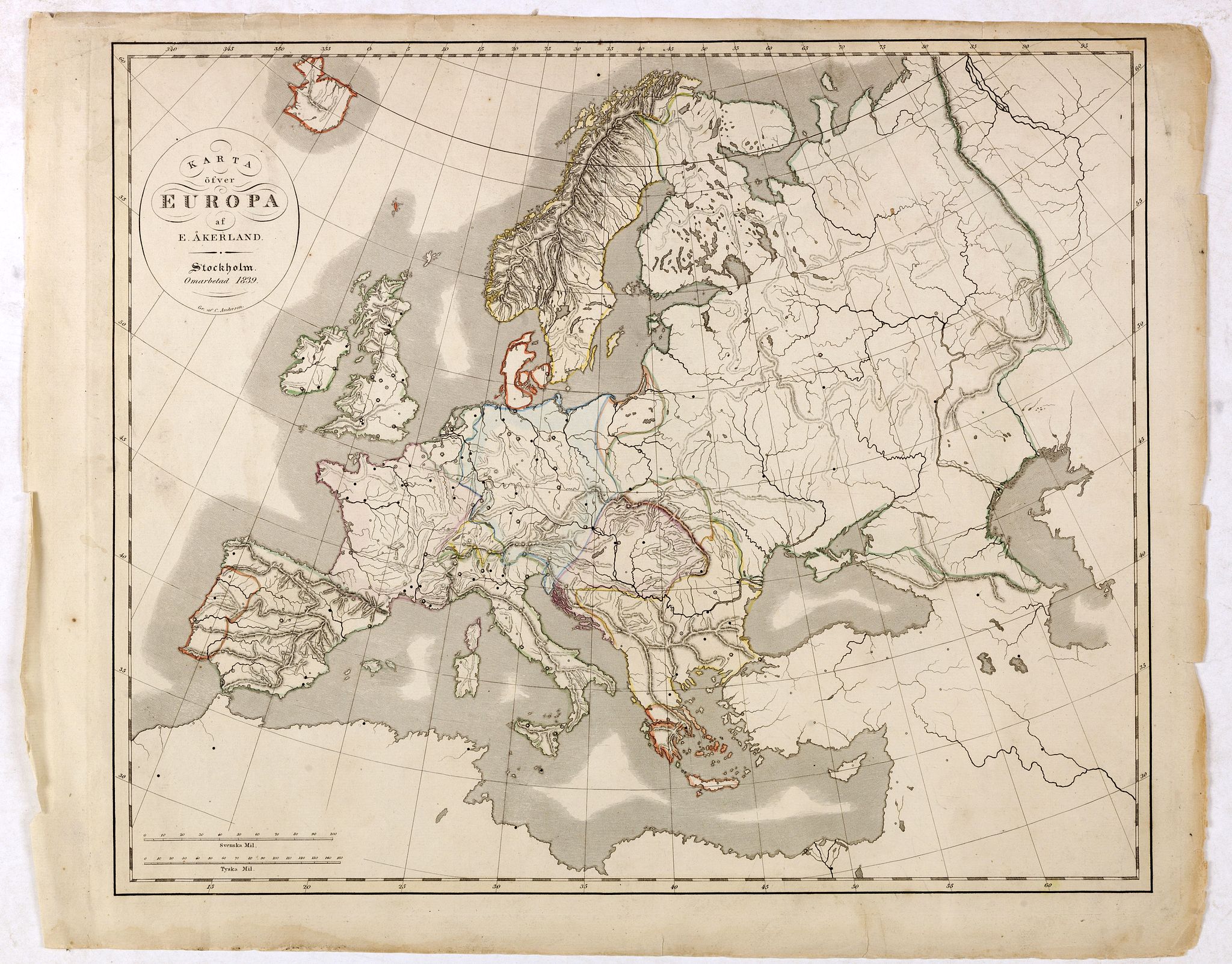 ÅKERLAND, E., Karta öfver Europa., antique map, old maps