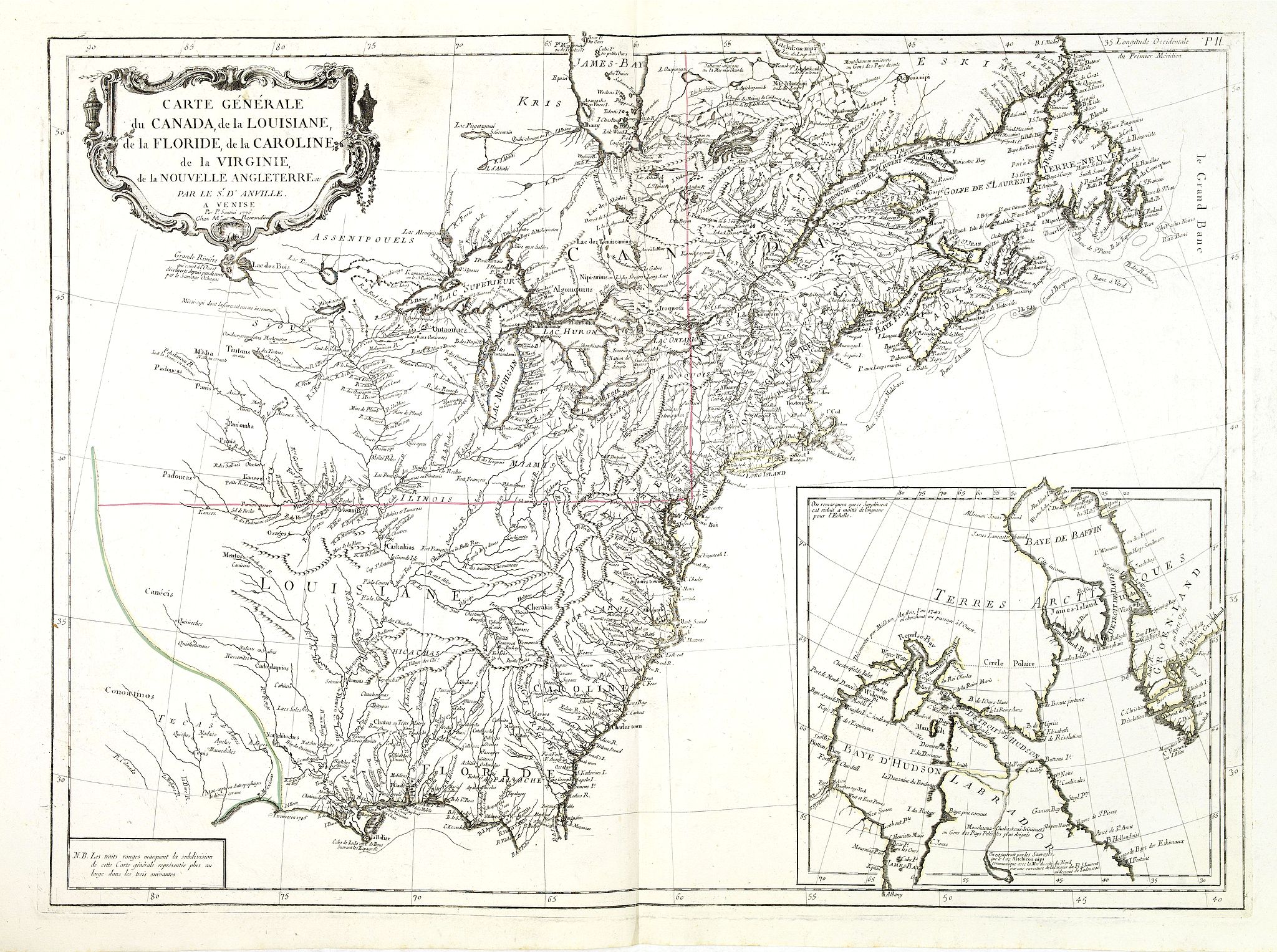 SANTINI, P. / REMONDINI, M., Carte Générale du Canada, de la Louisiane, de la Floride, de la Caroline.., antique map, old maps