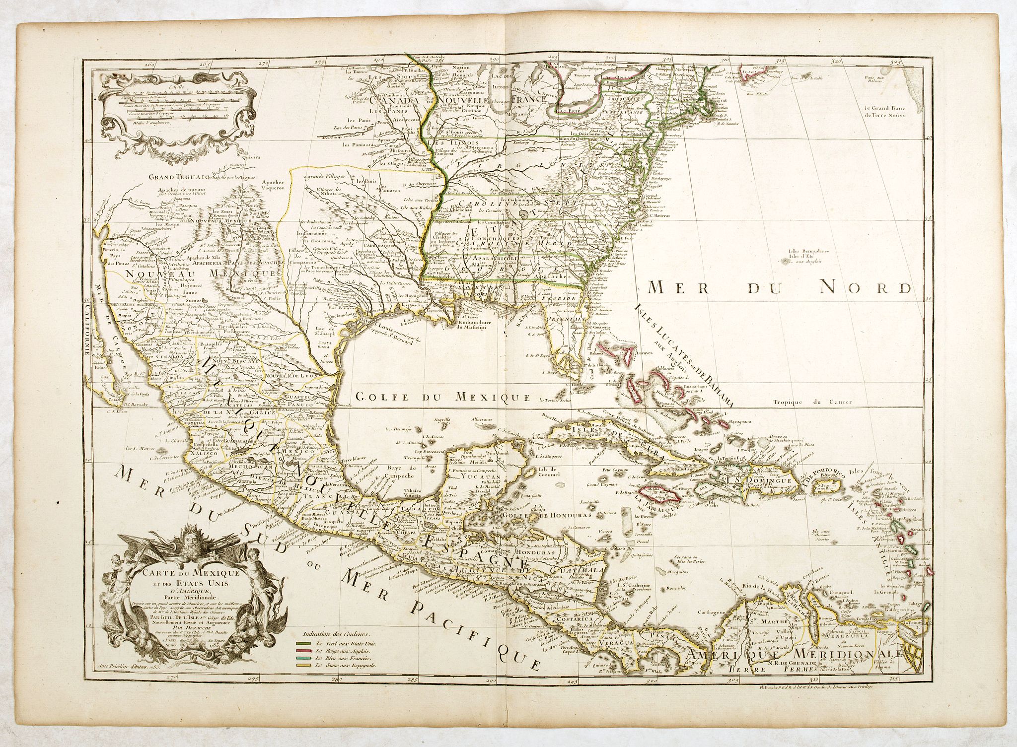 L'ISLE, G. de. / DEZAUCHE., Carte du Mexique et des Etats Unis d'Amérique…, antique map, old maps
