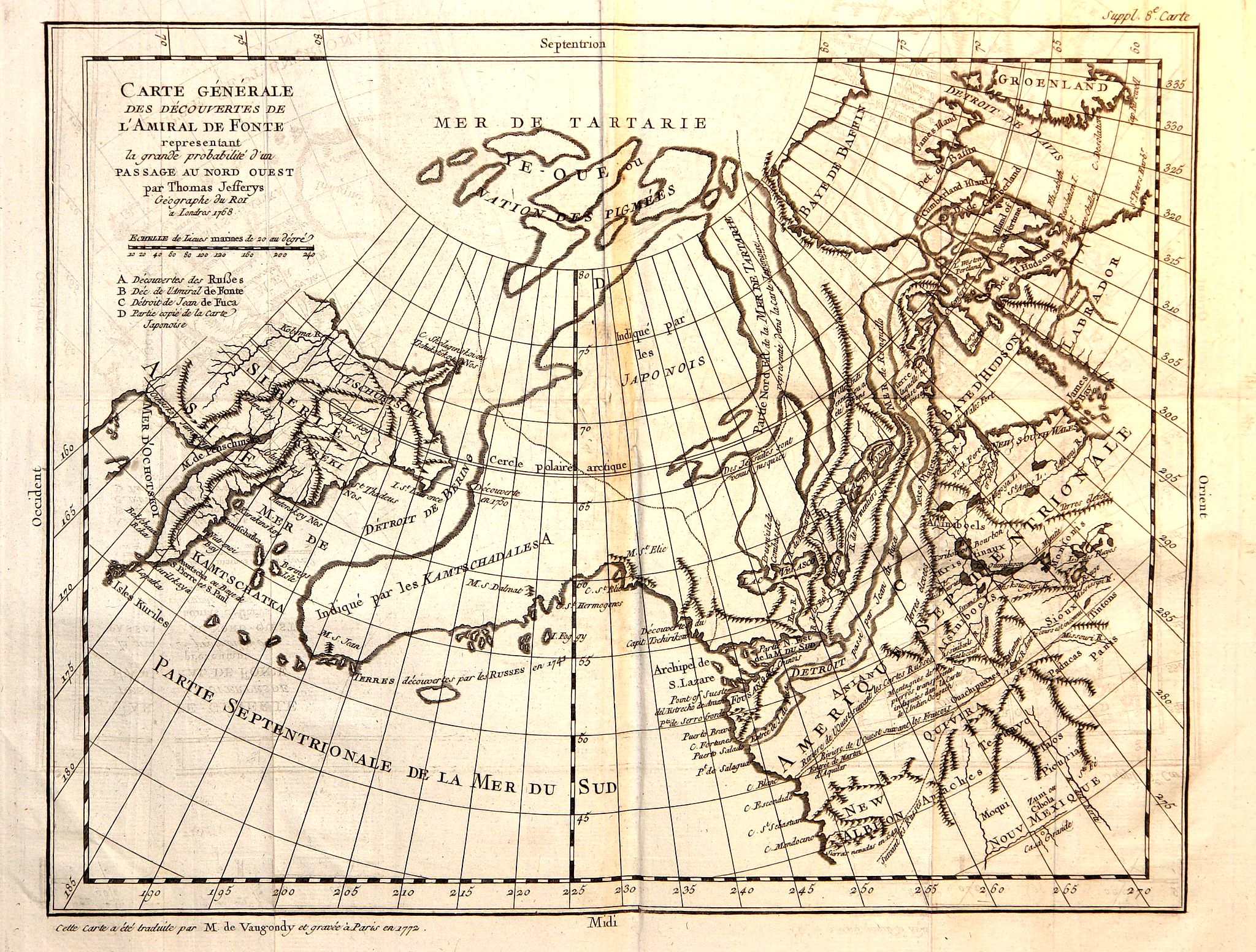 DIDEROT,D., Carte générale des découvertes de l'Amiral de Fonte .., antique map, old maps