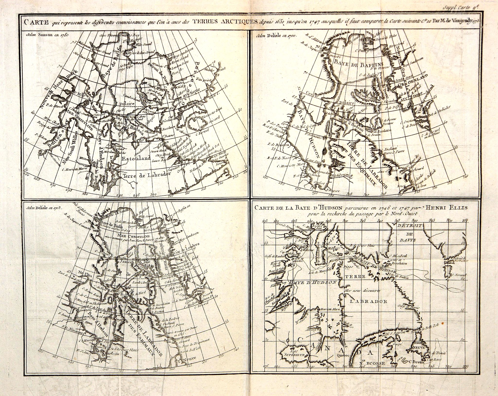 DIDEROT, D., Cartographe - Carte qui represente les différentes connoissances que l'on a eues des Terres Arctiques depuis 1650 jusqu'en 1747 ... - 1772 …, antique map, old maps