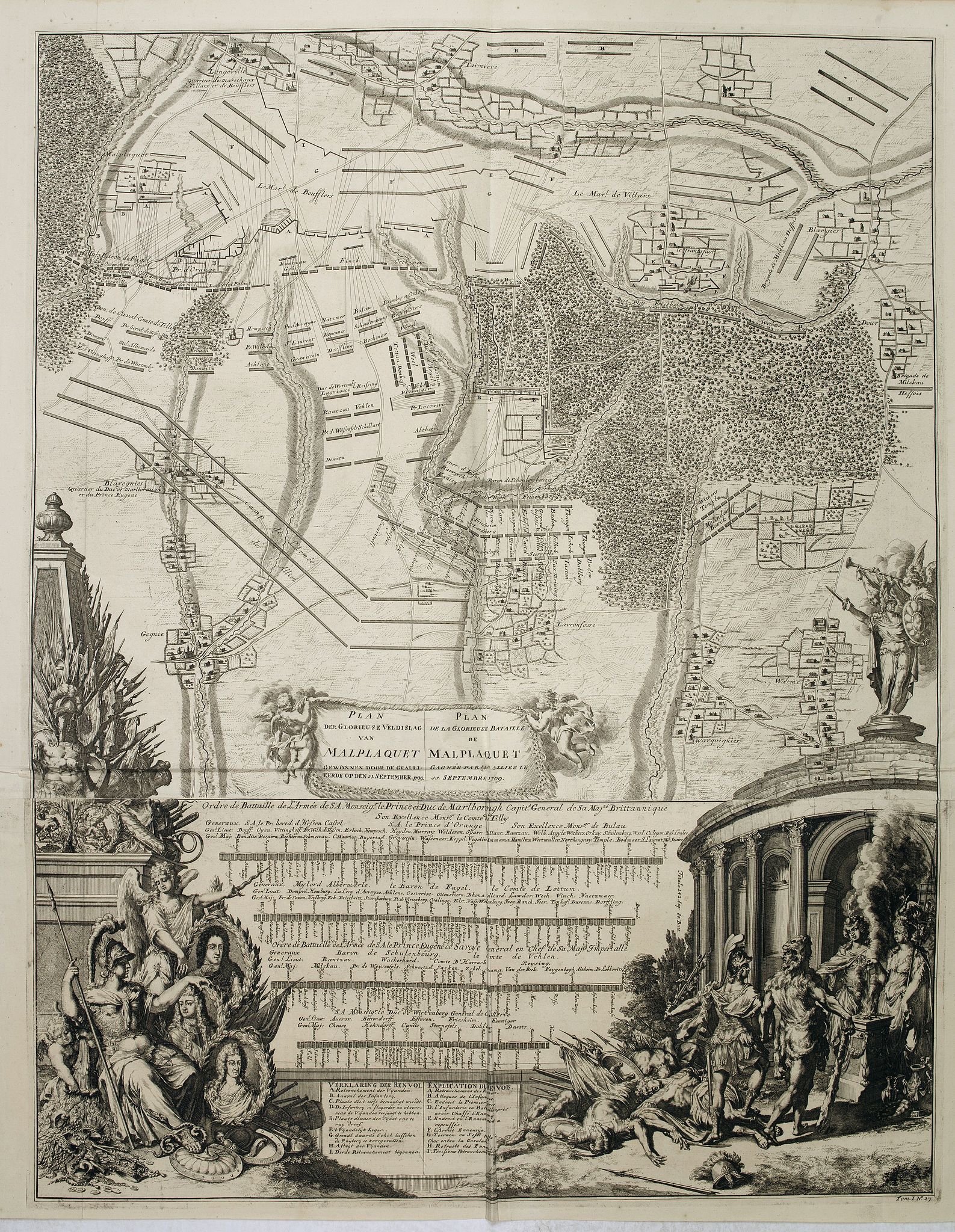 VAN DER KLOOT, I., Plan der Glorieuse Veldslag van Malplaquet Gewonnen door de Geallieerde op den 11 September 1709., antique map, old maps