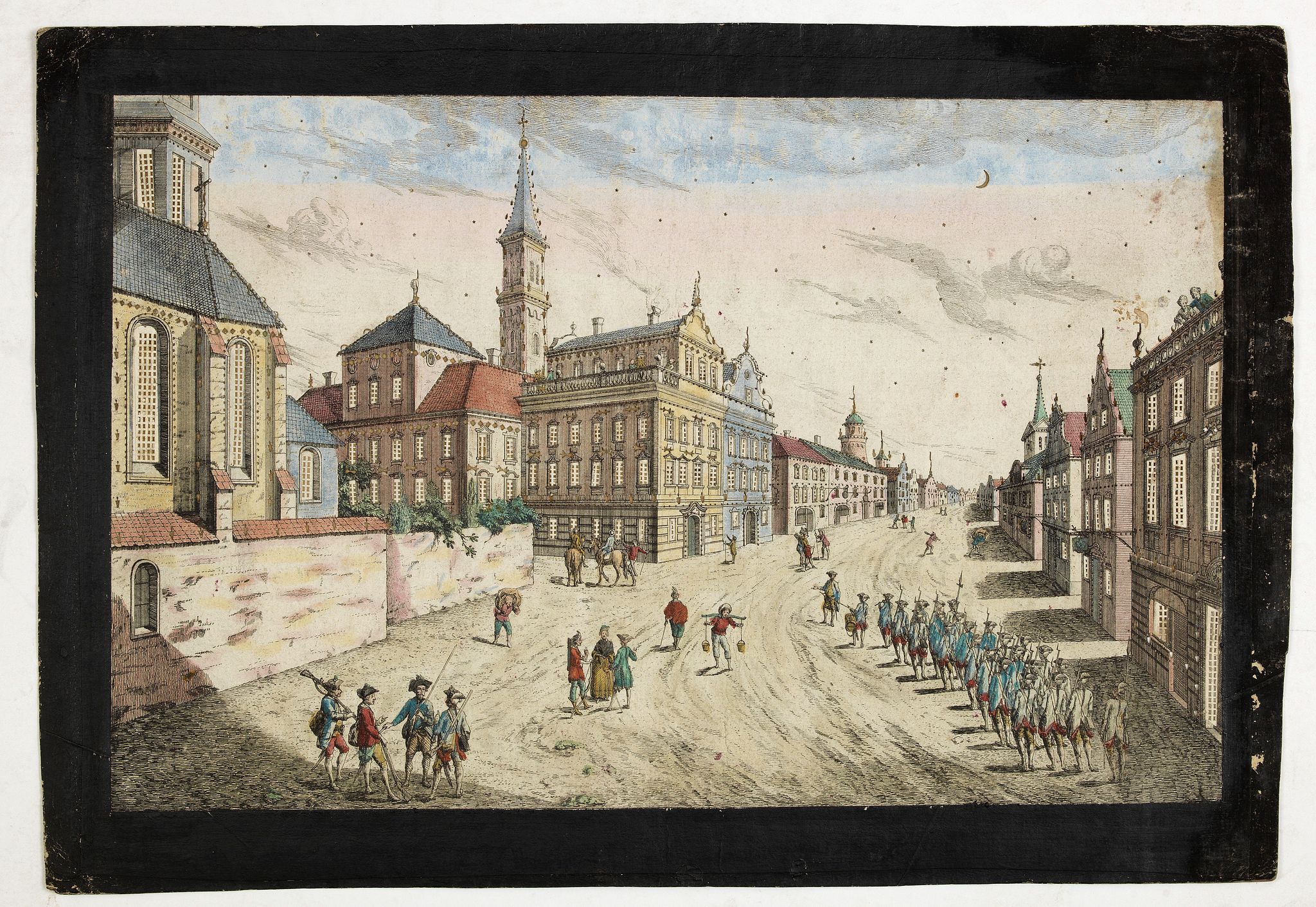 ACADEMIE, Prospect der Strasse gegen der Kirche der Recolecten in der obern Stadt zu Quebec. Vuë de la Rue des Recolets dans la haute Ville de Quebec., antique map, old maps