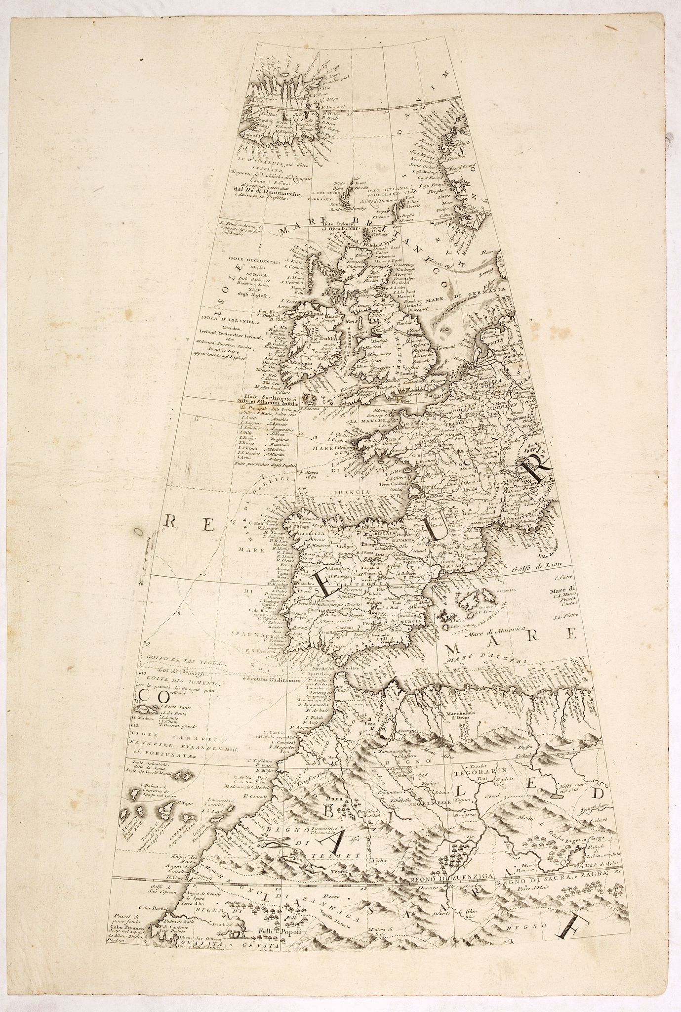 CORONELLI, V.M., Globe gore with West Europe and Morocco., antique map, old maps