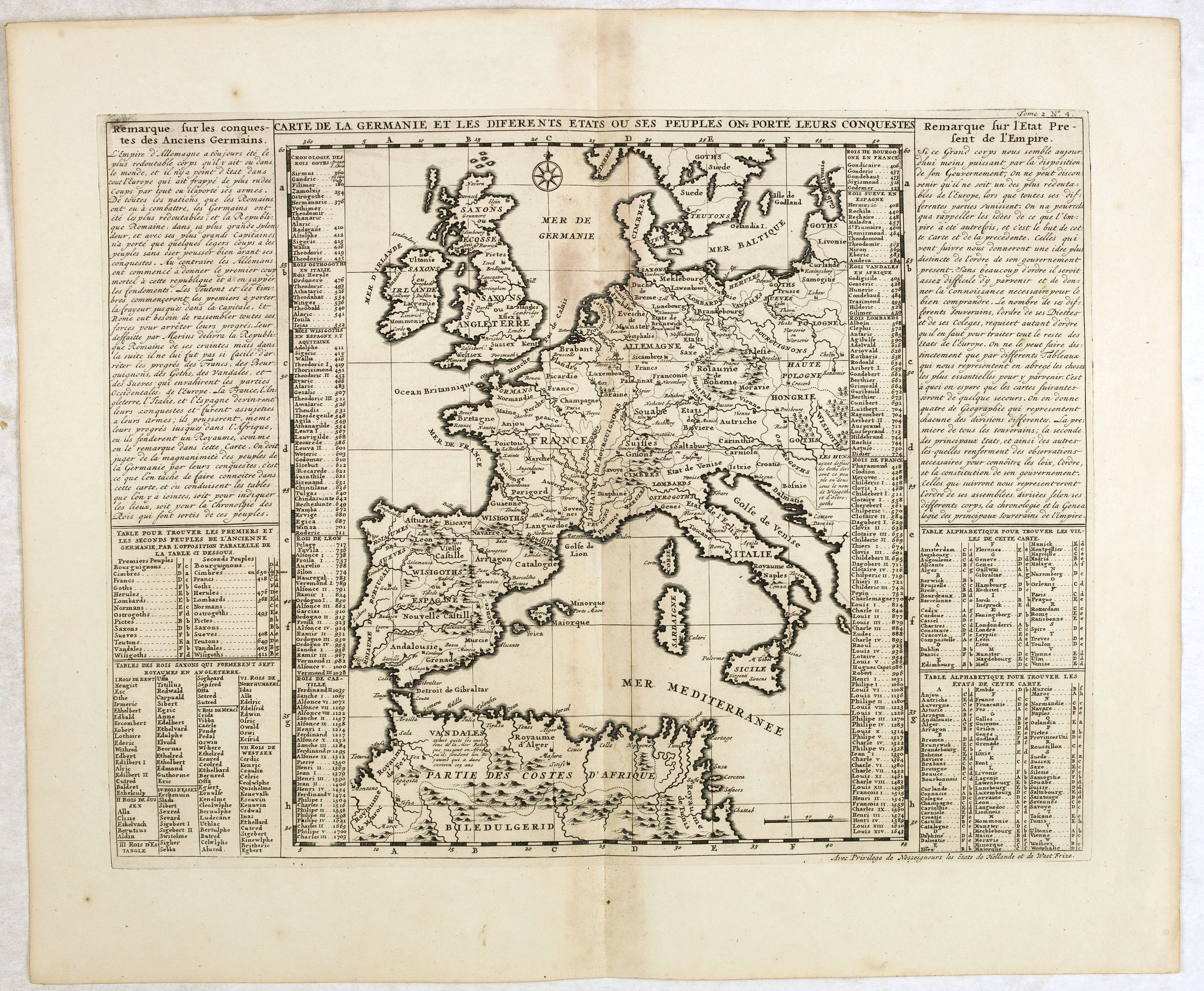 CHATELAIN, H., Carte de la Germanie et les différents états où ses peuples ont porté leurs conquètes., antique map, old maps