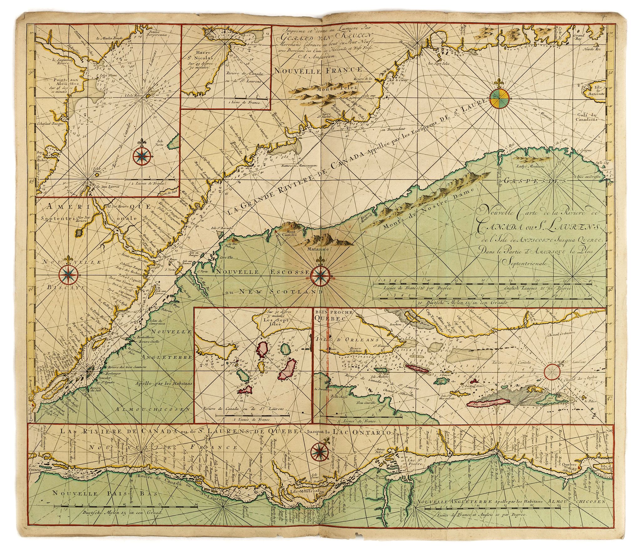 VAN KEULEN, G., Nouvelle Carte de la Riviere de Canada ou St.Laurens de l'Isle de Anticoste jusqua Quebec. . ., antique map, old maps