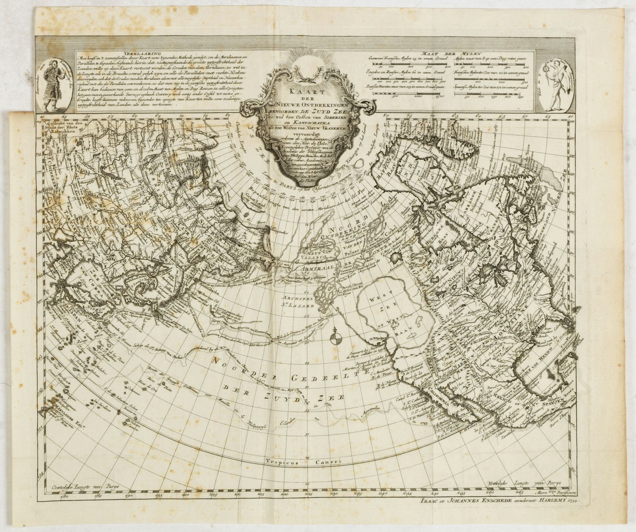 ENSCHEDE, I. & J., Kaart der nieuwe ontdekkingen benoorden de Zuyd Zee zo wel ten oosten van Siberien en Kamtschatka als ten westen van Nieuw Vrankrijk, antique map, old maps