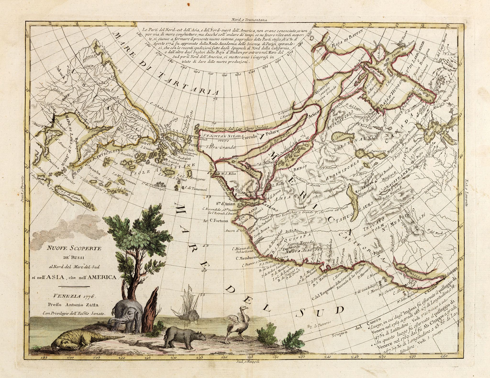 ZATTA , A., Nuove Scoperte de' Russi al Nord del Mare del Sud si nell'Asia, che nell'America…, antique map, old maps