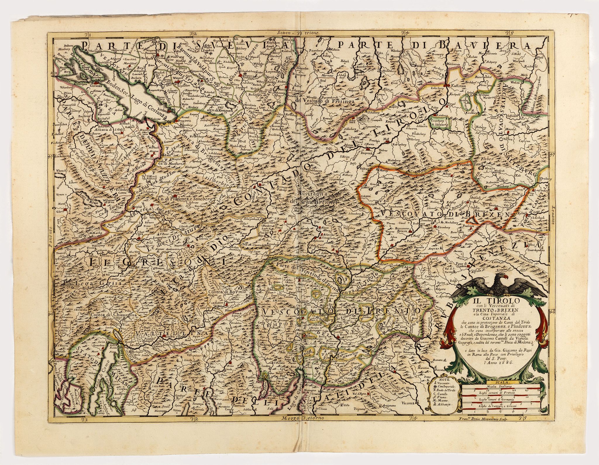 DE ROSSI, G., Il Tirolo con li Vescouati di Trento e Brixen…, antique map, old maps