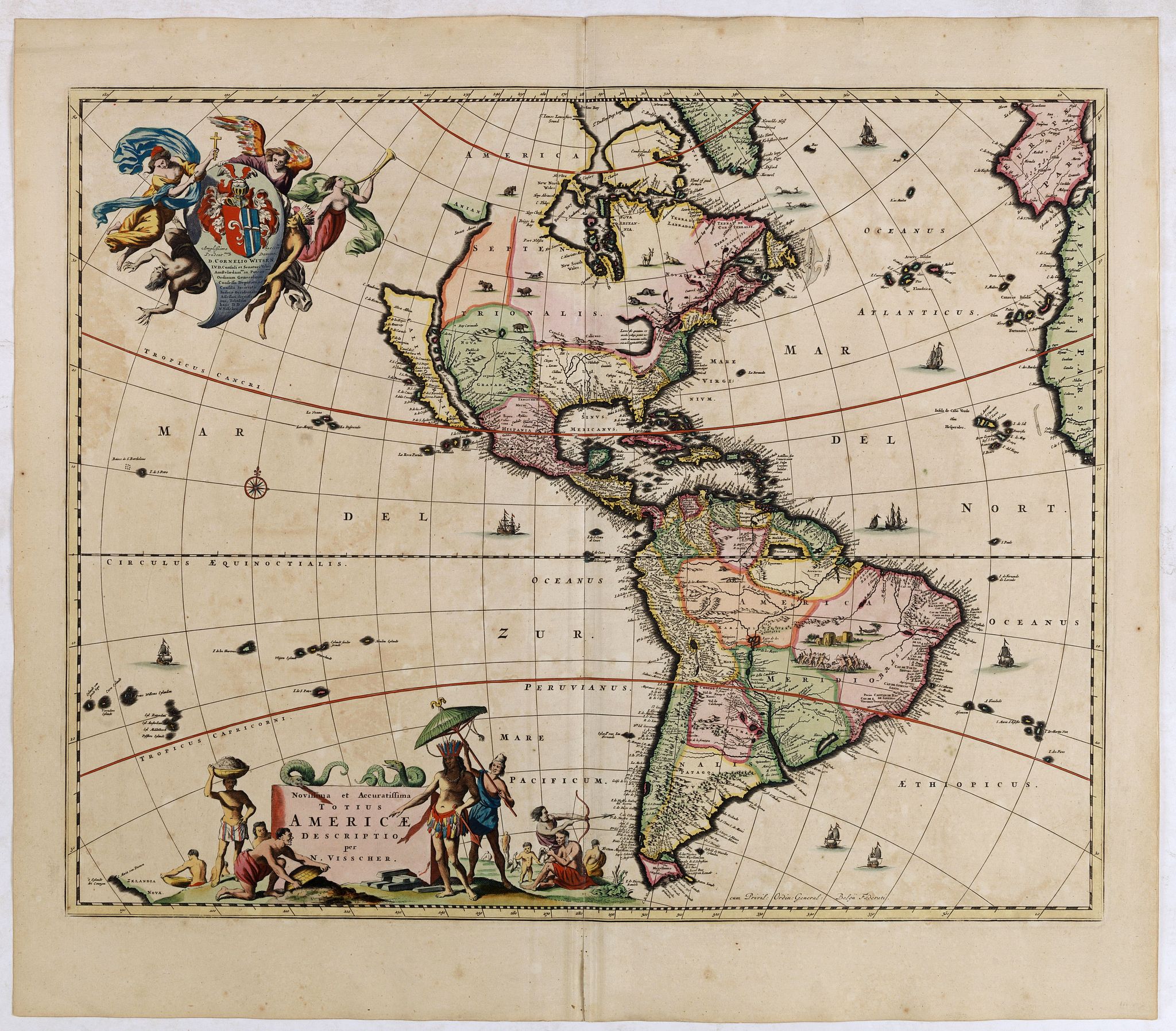 VISSCHER, N., Novissima et Accuratissima Totius Americae Descriptio., antique map, old maps