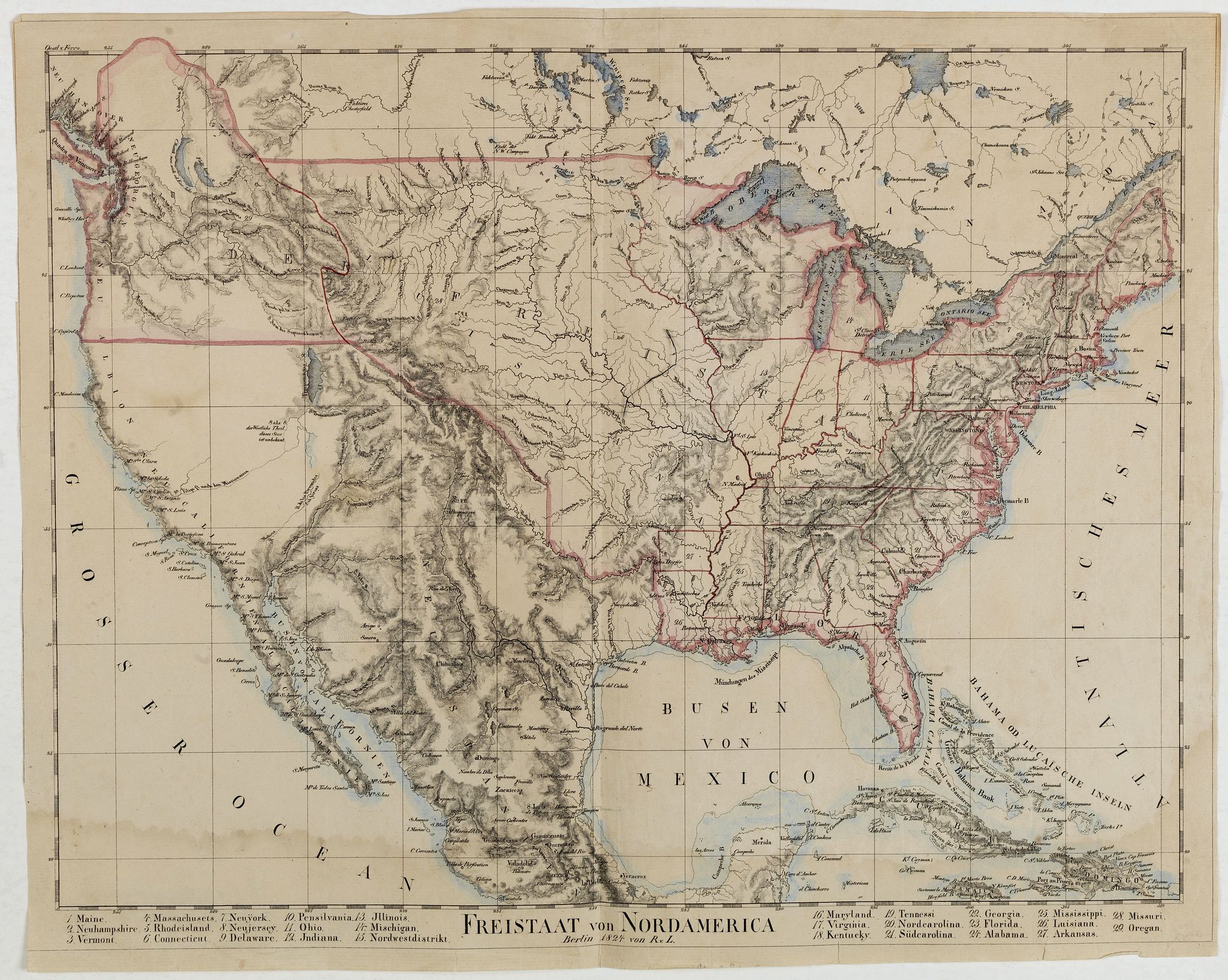 VON LILIENSTERN, R., Freistaat von Nordamerica. . ., antique map, old maps