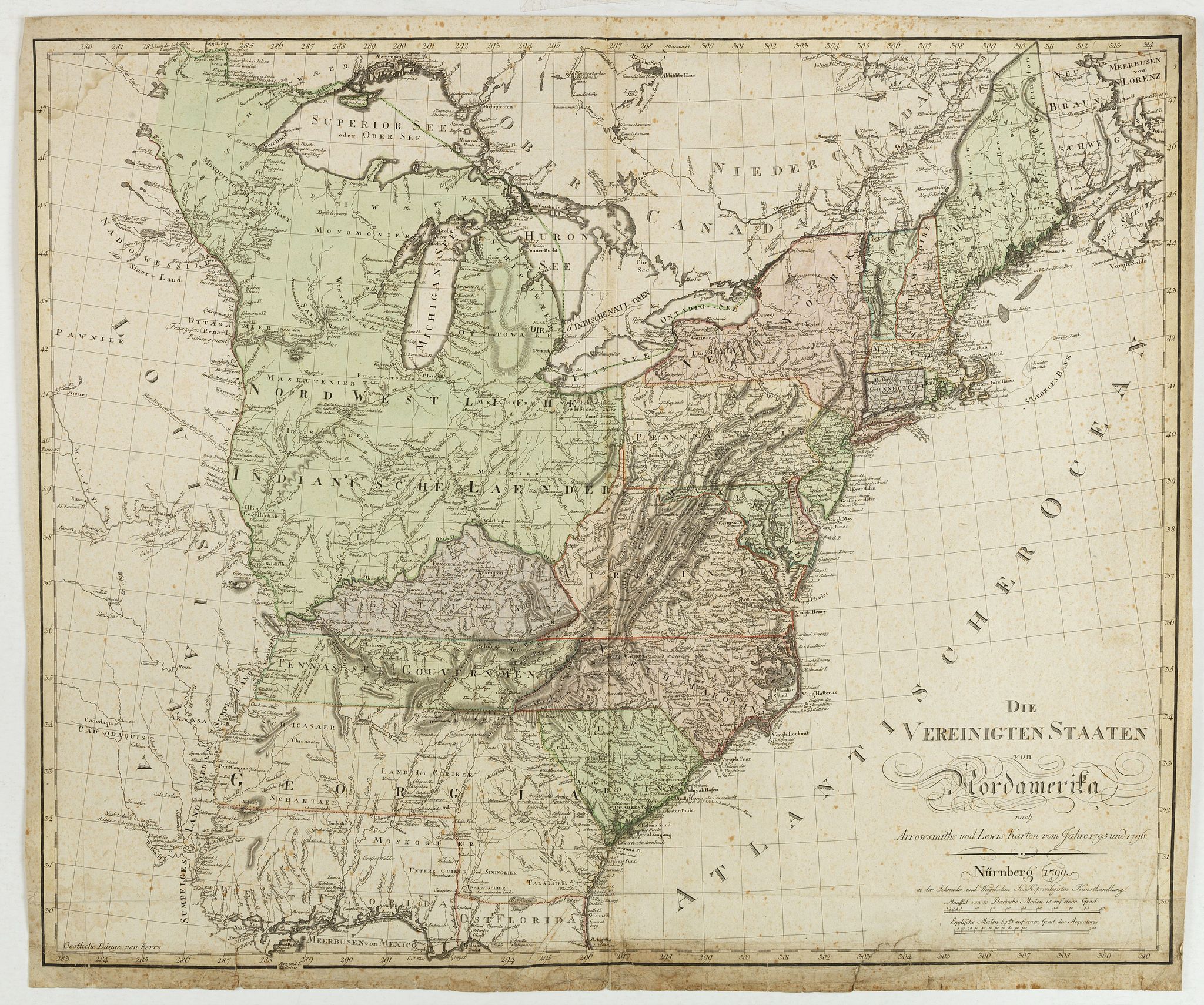 SCHNEIDER / WEIGEL, Die Vereinigten Staaten von Nordamerika nach Arrowsmith und Lewis Karten vom Jahre 1795 und 1796. . ., antique map, old maps