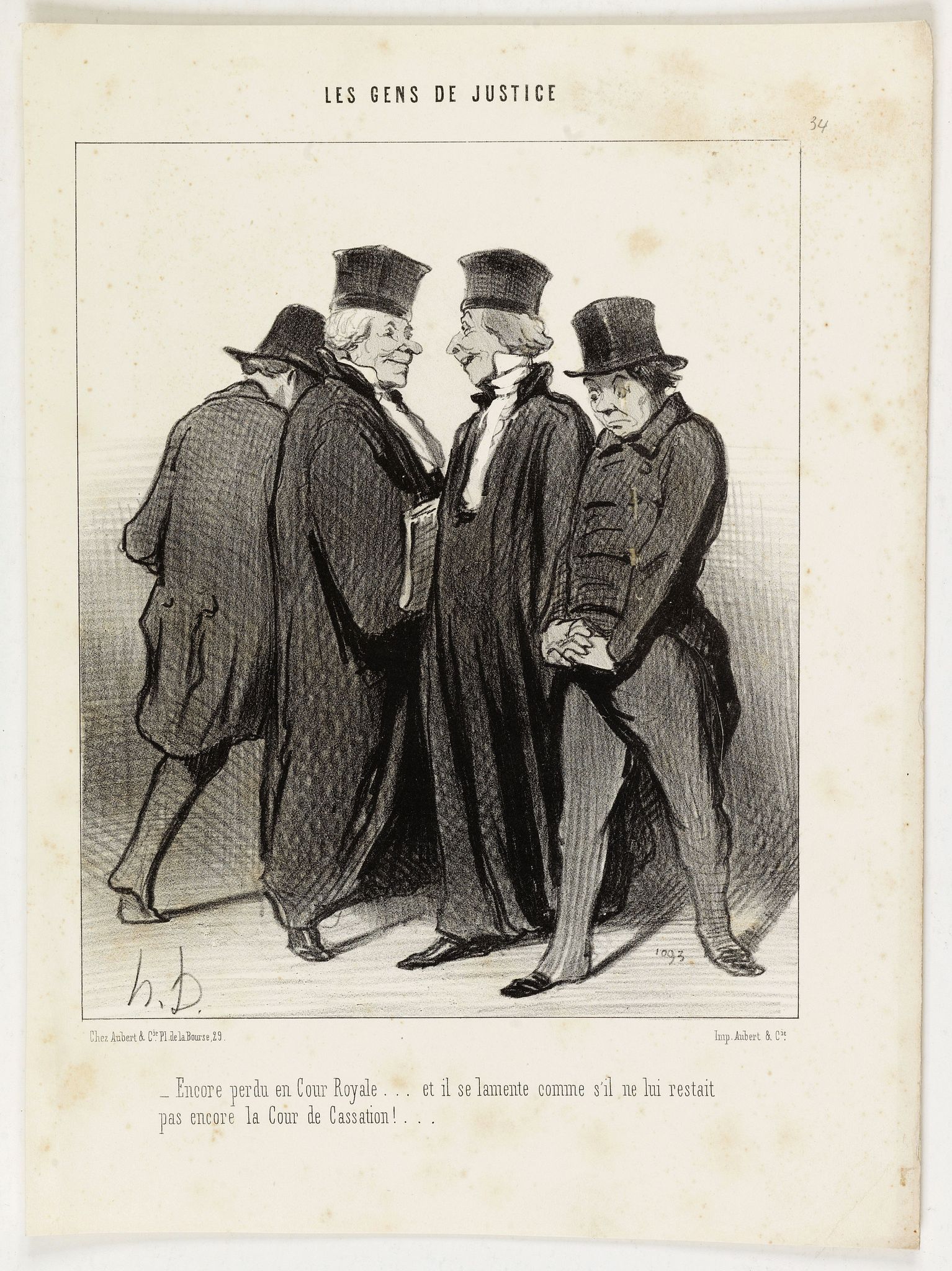 DAUMIER, H., Les Gens de Justice. - Encore perdu en cour royale . . ., antique map, old maps