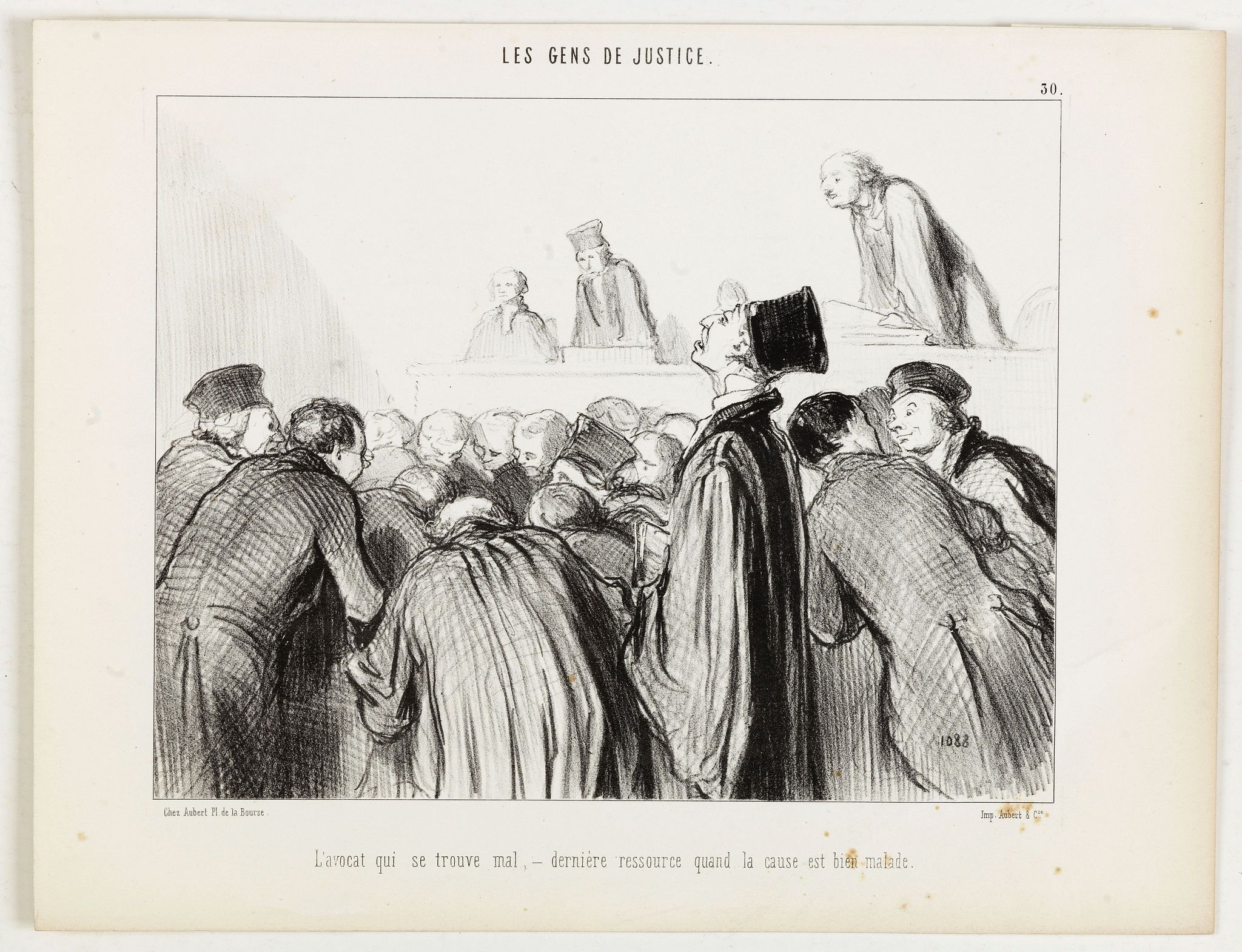 DAUMIER, H., Les Gens de Justice. - L'avocat qui se trouve mal - dernière ressource quand la cause est bien malade., antique map, old maps
