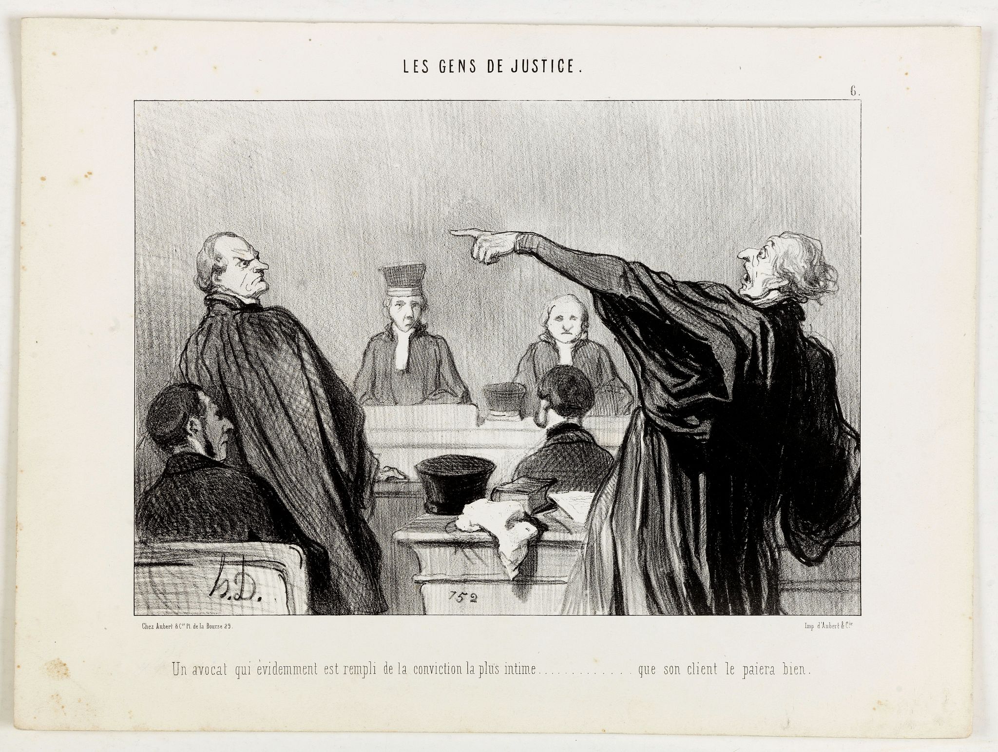 DAUMIER, H., Les Gens de Justice. - Un avocat qui éviemment est rempli de la conviction la plus intime . . ., antique map, old maps