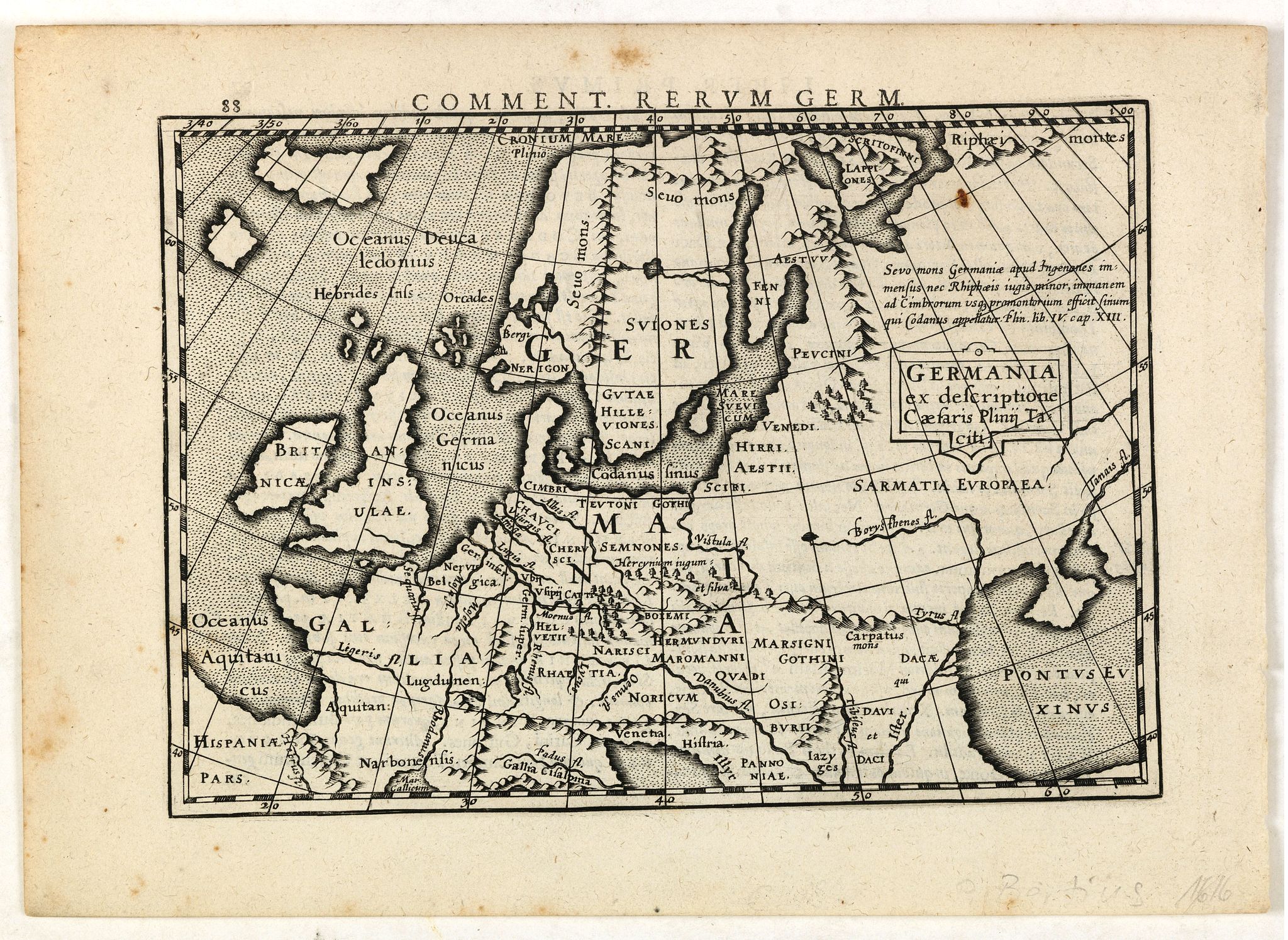 BERTIUS, P., Germania ex descriptione Caesaris Plinij Taciti., antique map, old maps